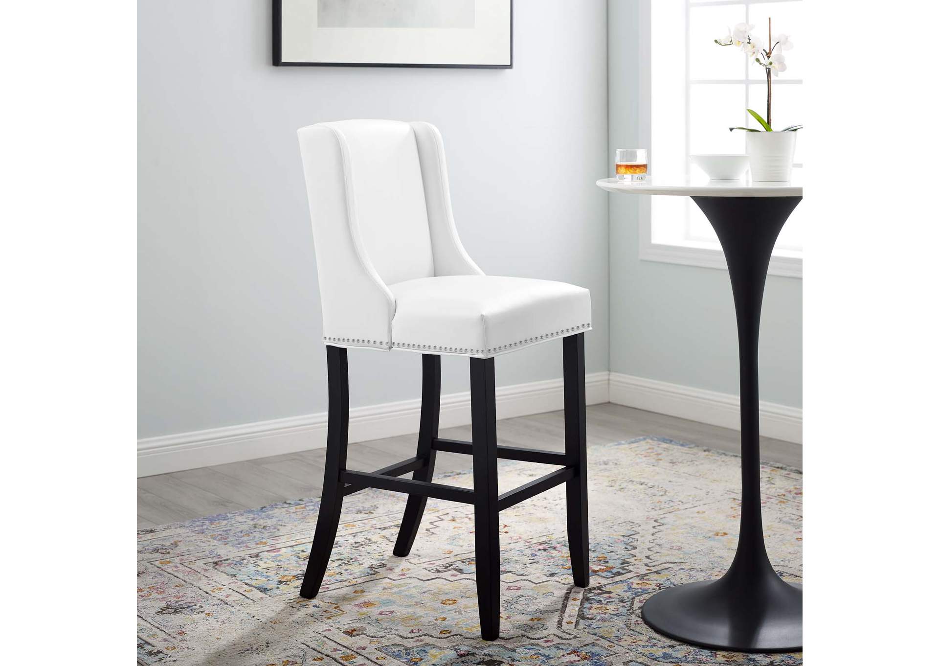 White Baron Faux Leather Bar Stool,Modway