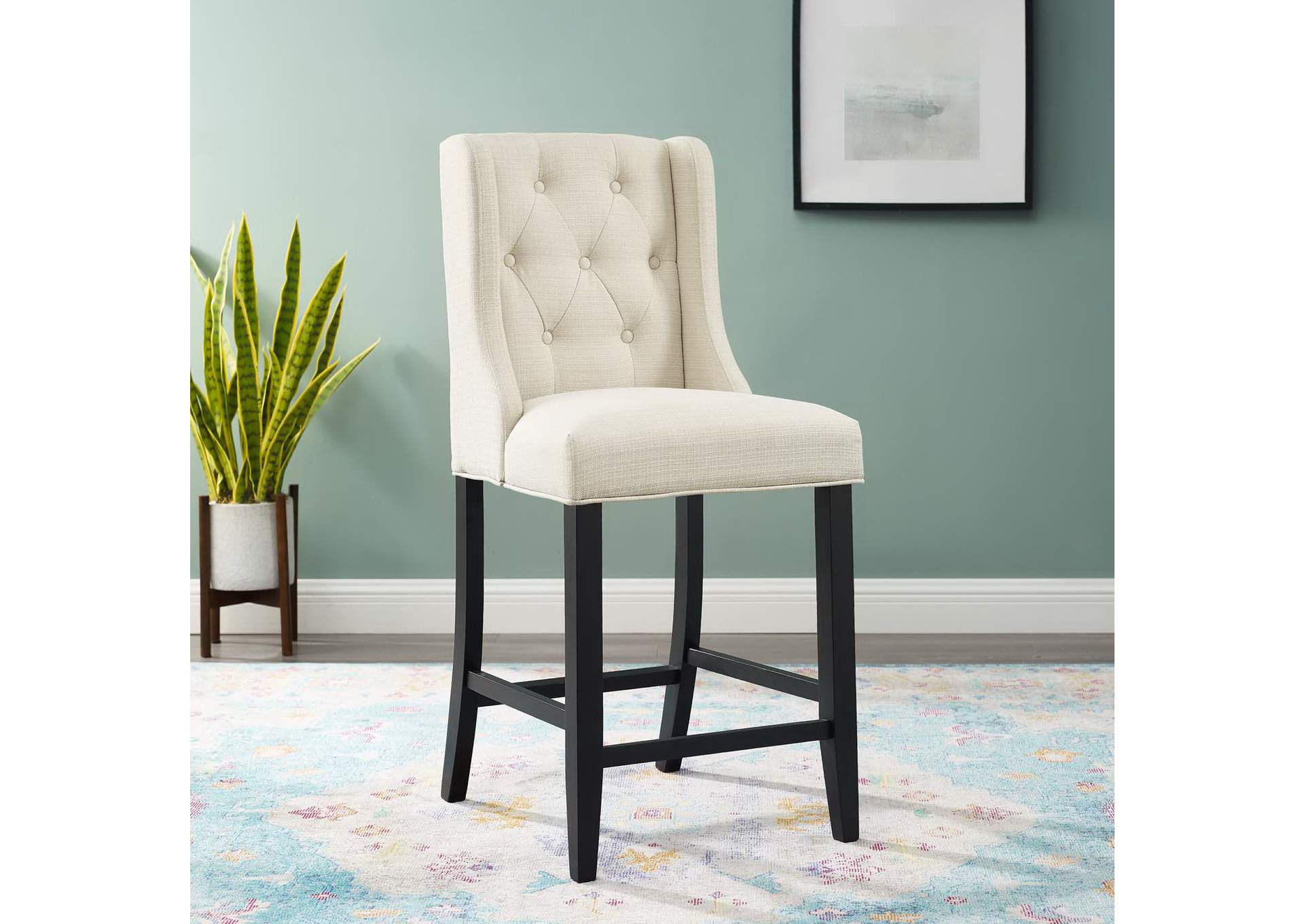 Beige Baronet Tufted Button Upholstered Fabric Counter Stool,Modway