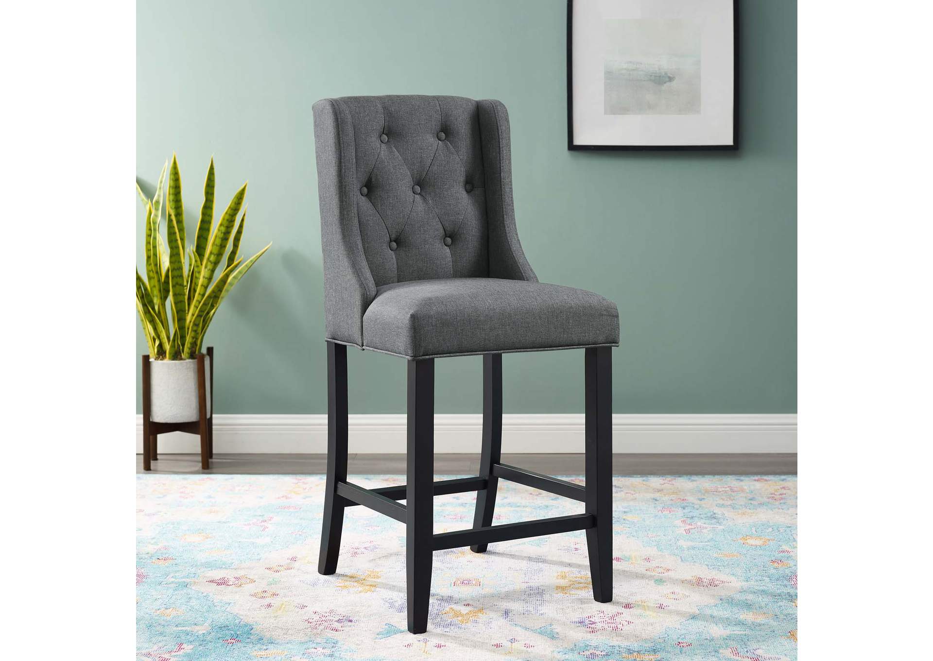 Gray Baronet Tufted Button Upholstered Fabric Counter Stool,Modway