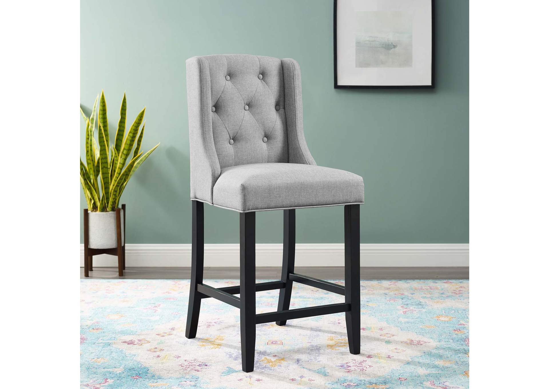 Light Gray Baronet Tufted Button Upholstered Fabric Counter Stool,Modway