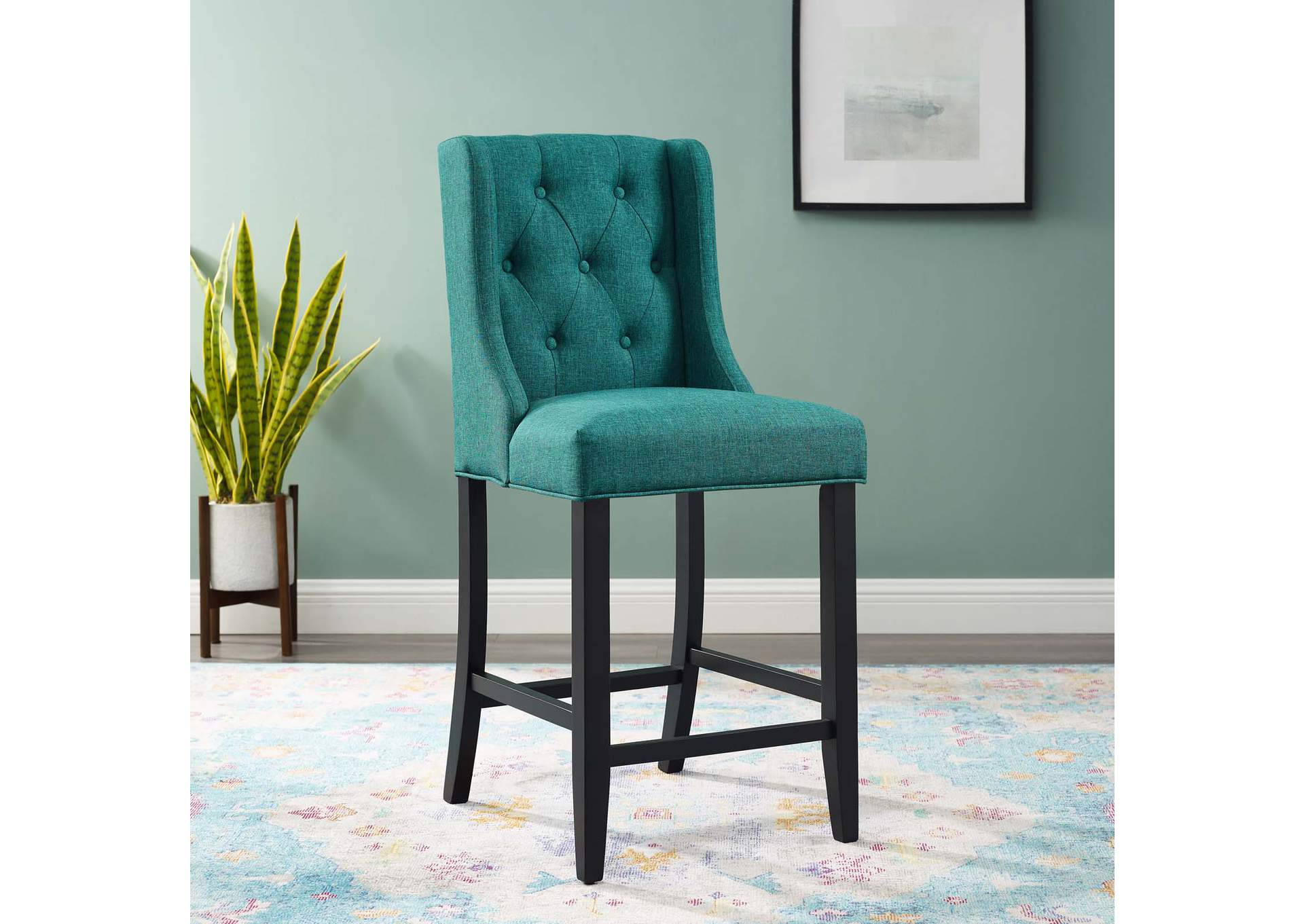 Teal Baronet Tufted Button Upholstered Fabric Counter Stool,Modway