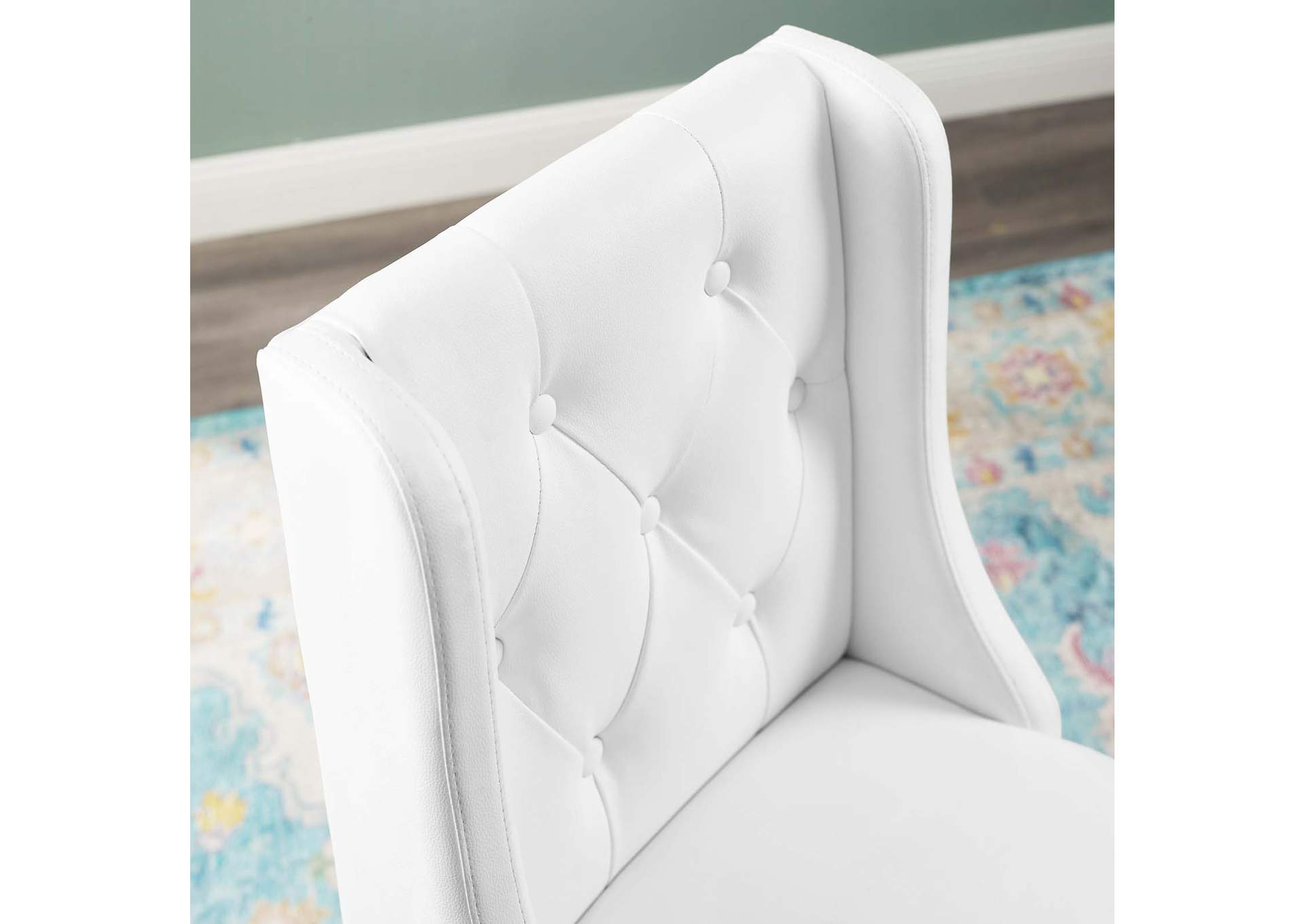 White Baronet Tufted Button Faux Leather Counter Stool,Modway