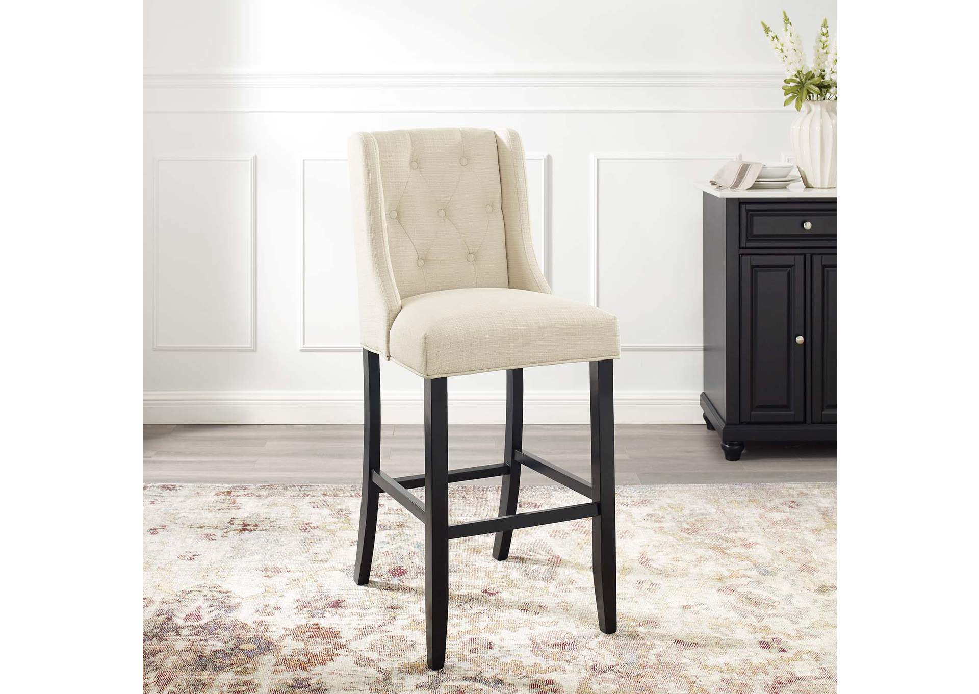 Beige Baronet Tufted Button Upholstered Fabric Bar Stool,Modway