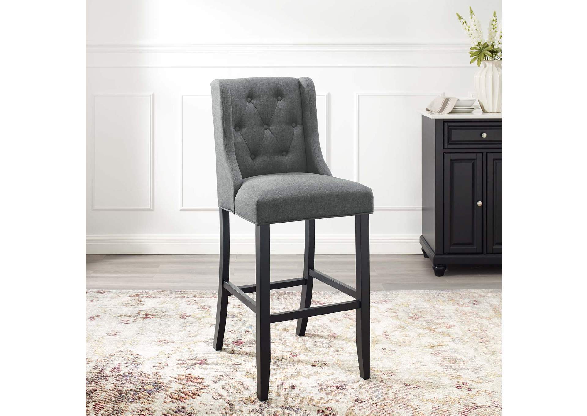 Gray Baronet Tufted Button Upholstered Fabric Bar Stool,Modway