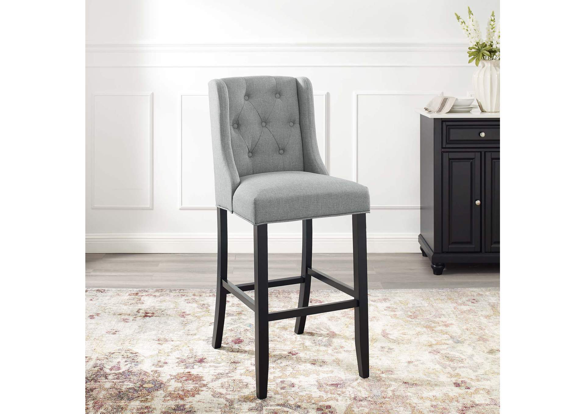 Light Gray Baronet Tufted Button Upholstered Fabric Bar Stool,Modway