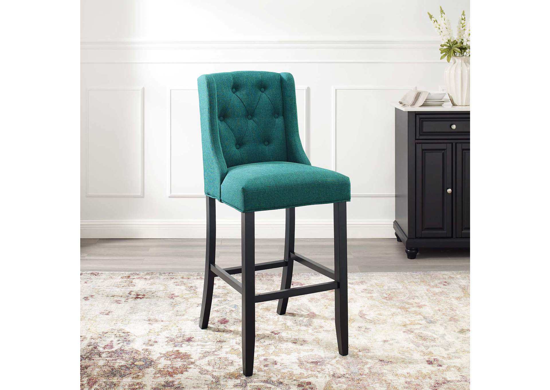 Teal Baronet Tufted Button Upholstered Fabric Bar Stool,Modway