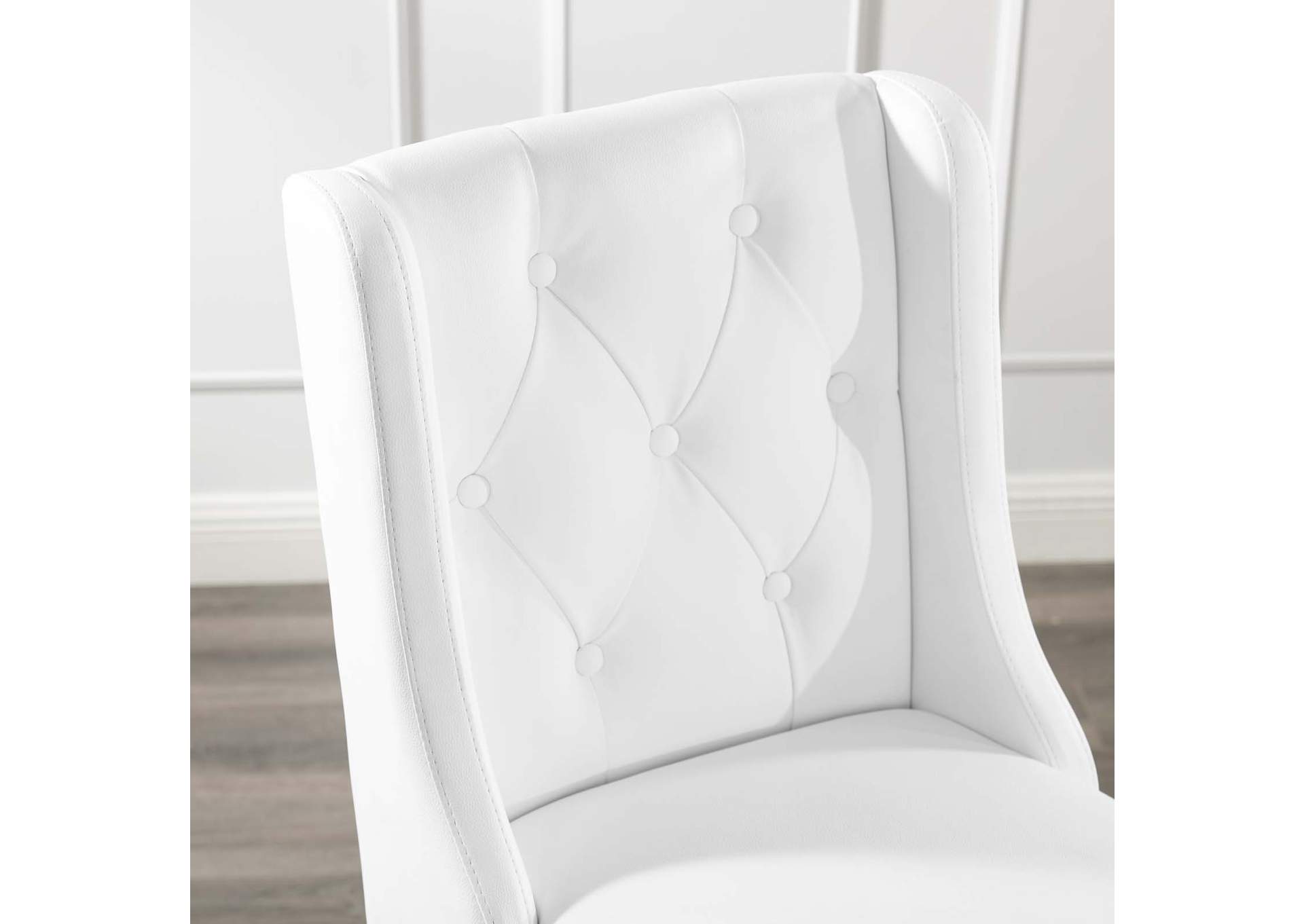 White Baronet Tufted Button Faux Leather Bar Stool,Modway