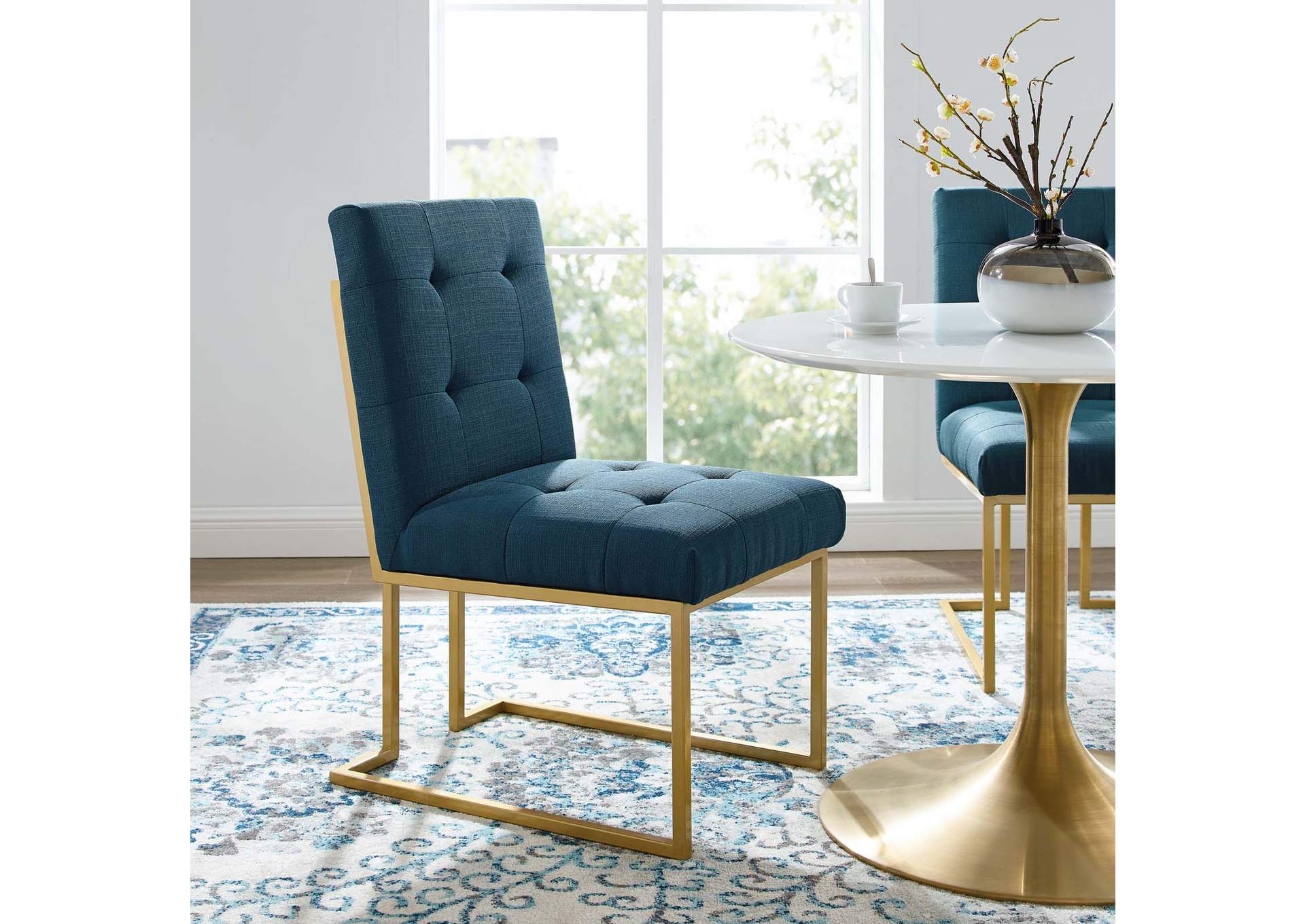 Gold Azure Privy Gold Stainless Steel Upholstered Fabric Dining Accent Chair,Modway