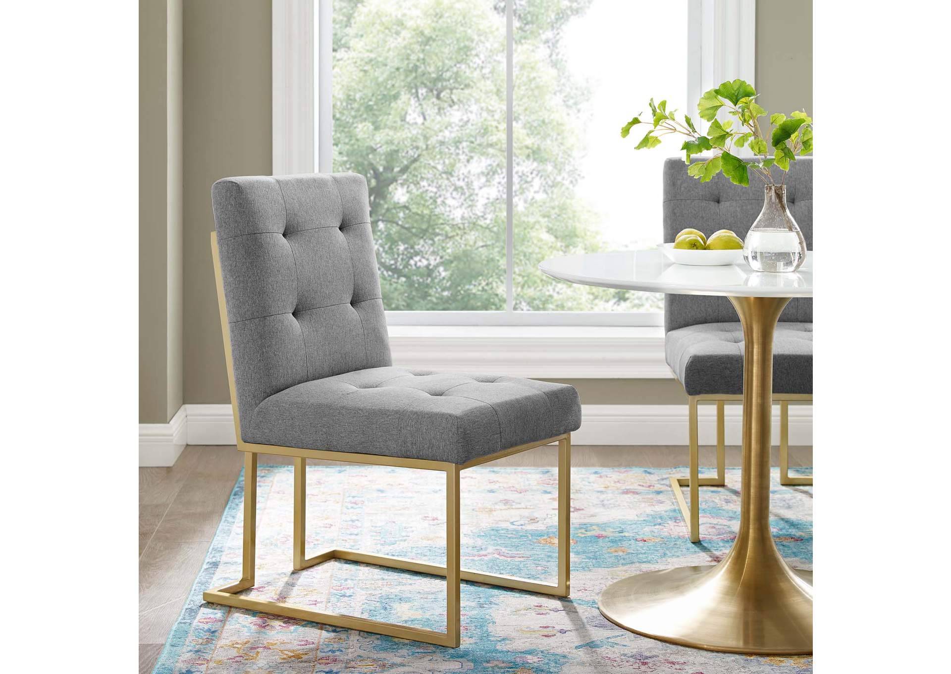 Gold Light Gray Privy Gold Stainless Steel Upholstered Fabric Dining Accent Chair,Modway