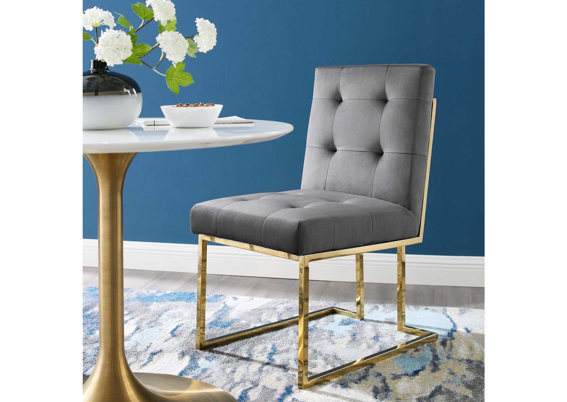 Gold Charcoal Privy Gold Stainless Steel Performance Velvet Dining Chair,Modway
