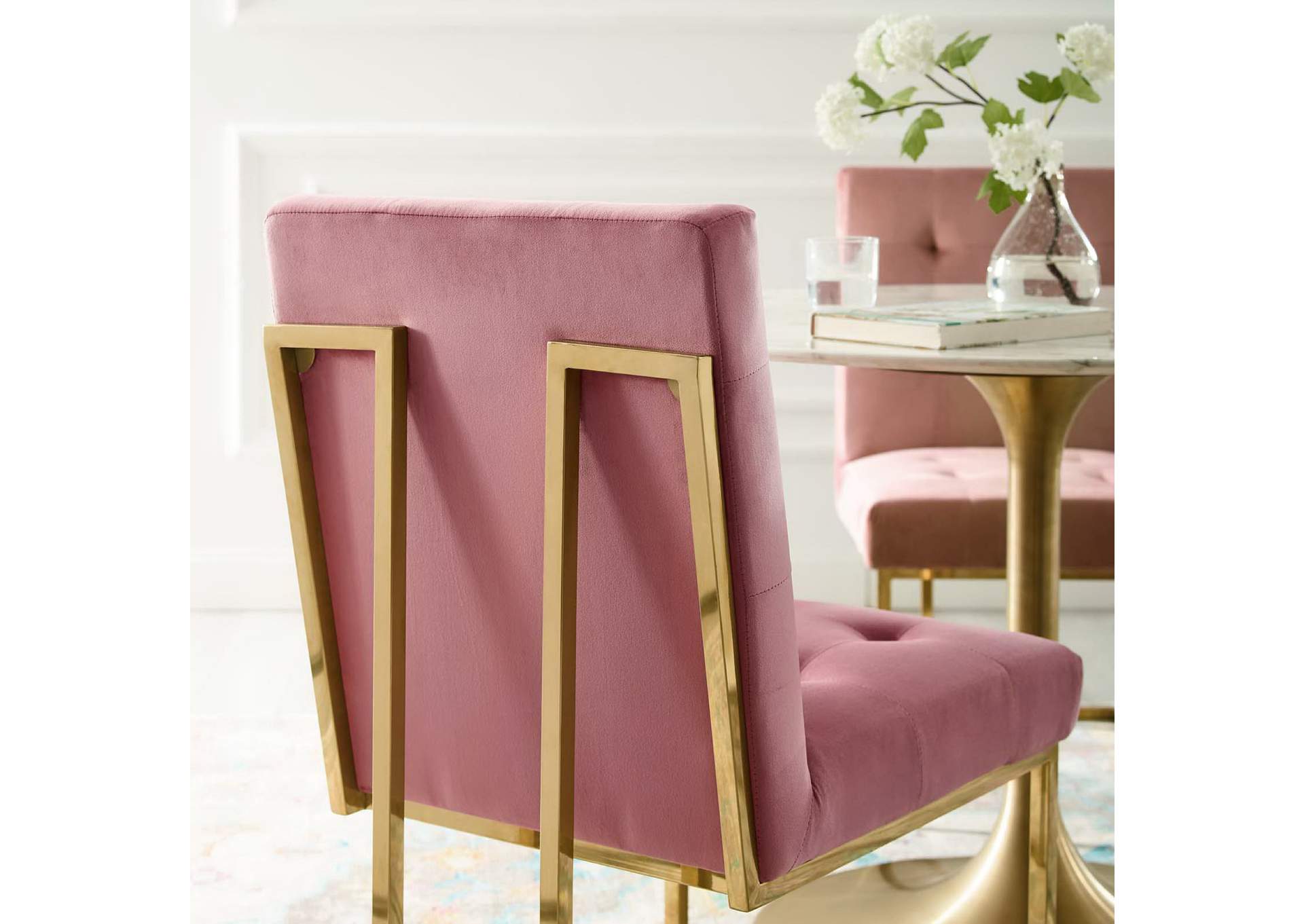 Gold Dusty Rose Privy Gold Stainless Steel Performance Velvet Dining Chair,Modway