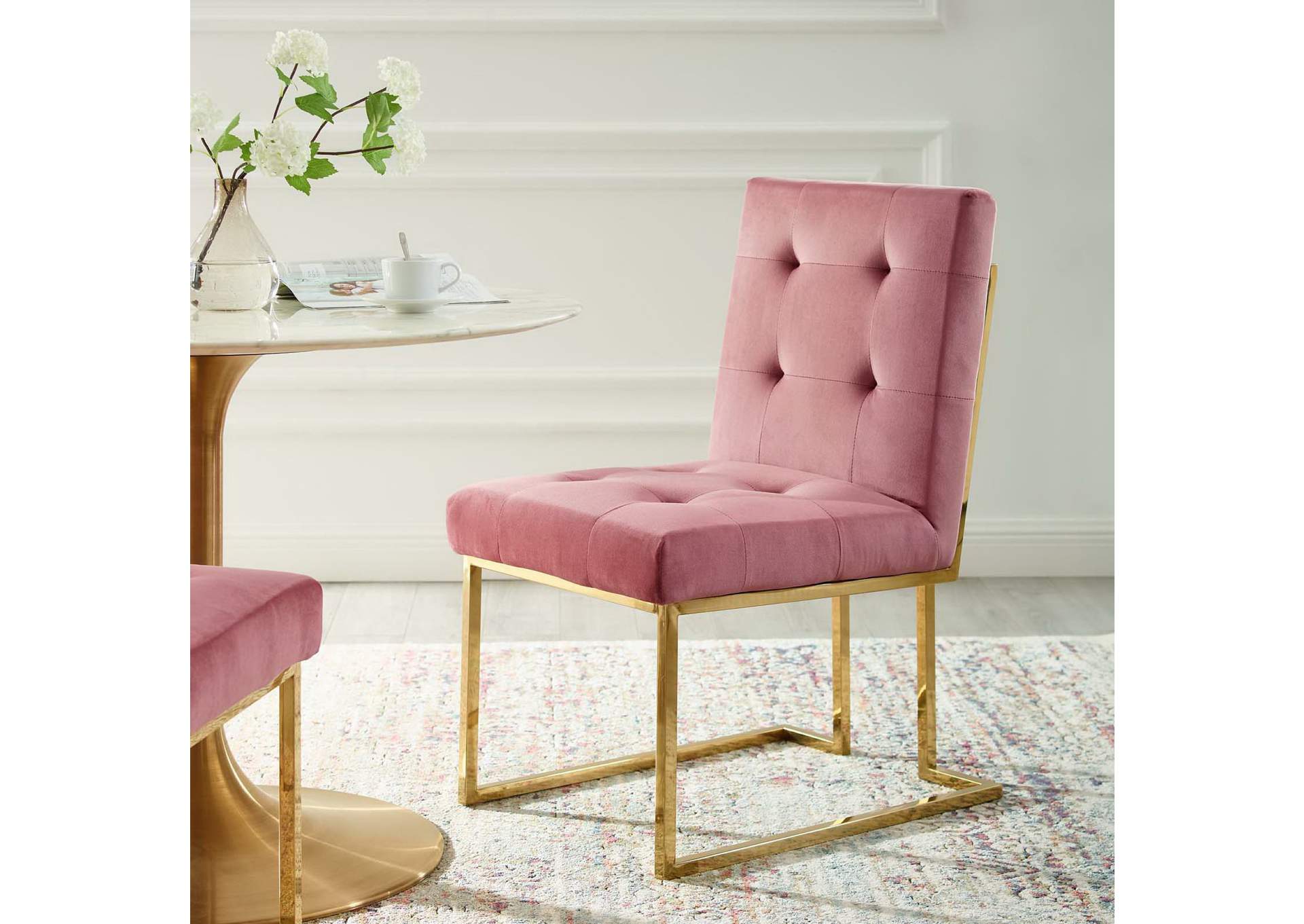 Gold Dusty Rose Privy Gold Stainless Steel Performance Velvet Dining Chair,Modway