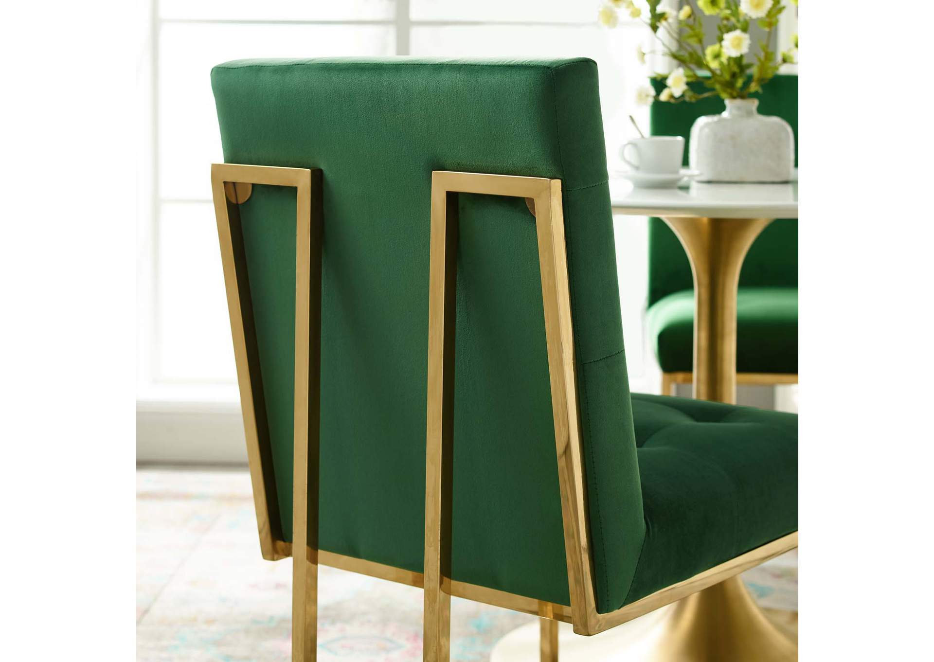 Gold Emerald Privy Gold Stainless Steel Performance Velvet Dining Chair,Modway