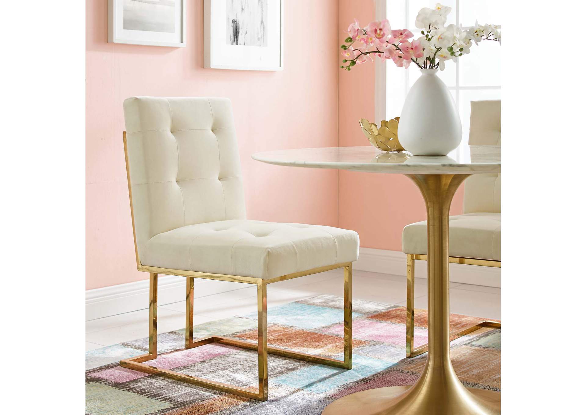 Gold Ivory Privy Gold Stainless Steel Performance Velvet Dining Chair,Modway