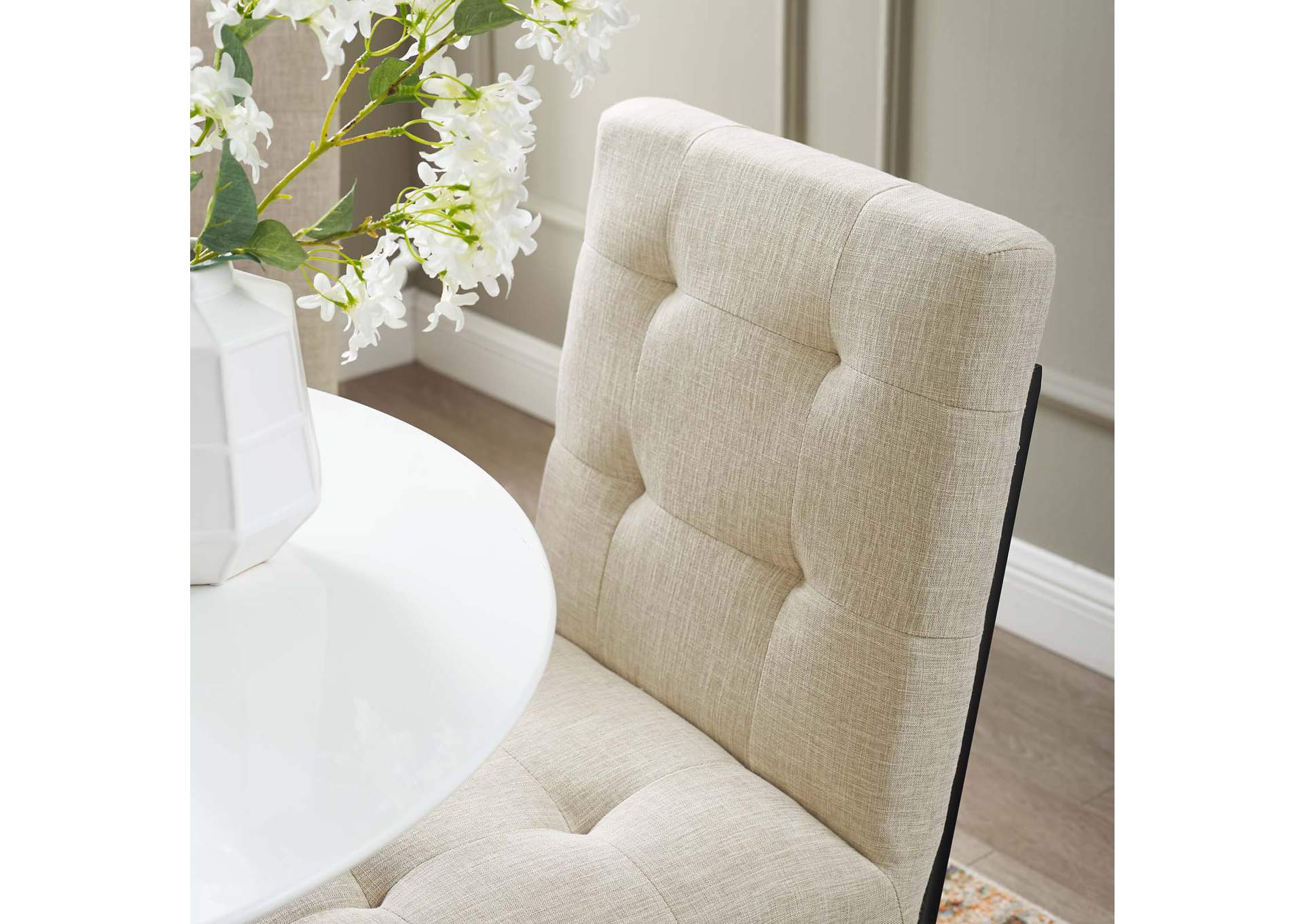Black Beige Privy Black Stainless Steel Upholstered Fabric Dining Chair,Modway