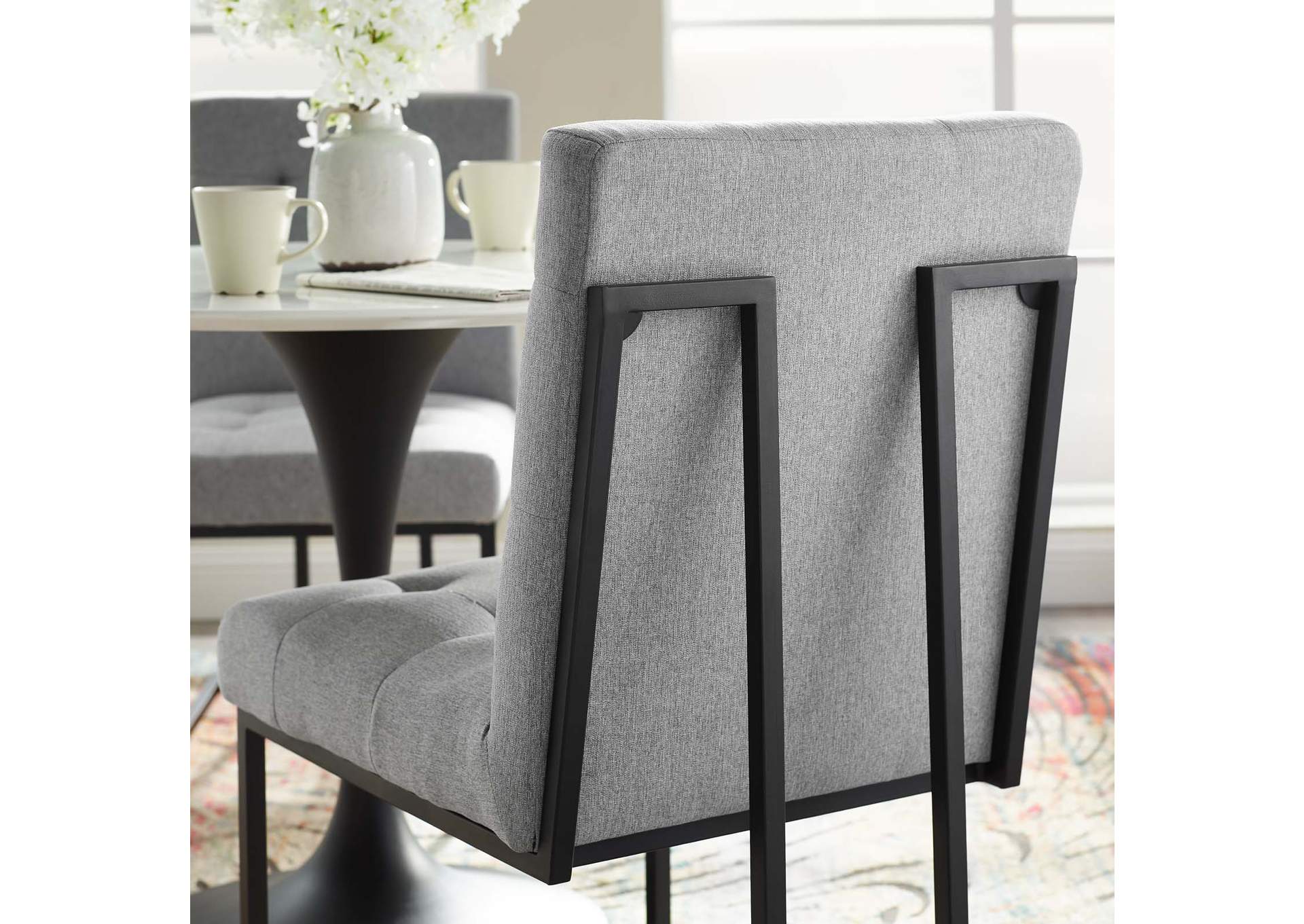 Black Light Gray Privy Black Stainless Steel Upholstered Fabric Dining Chair,Modway
