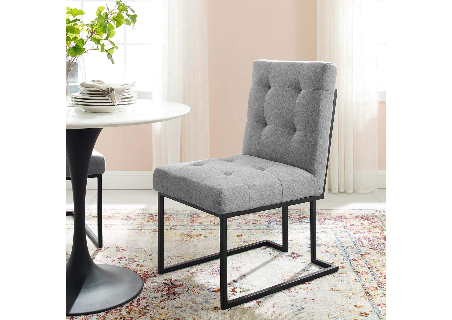 Black Light Gray Privy Black Stainless Steel Upholstered Fabric Dining Chair,Modway
