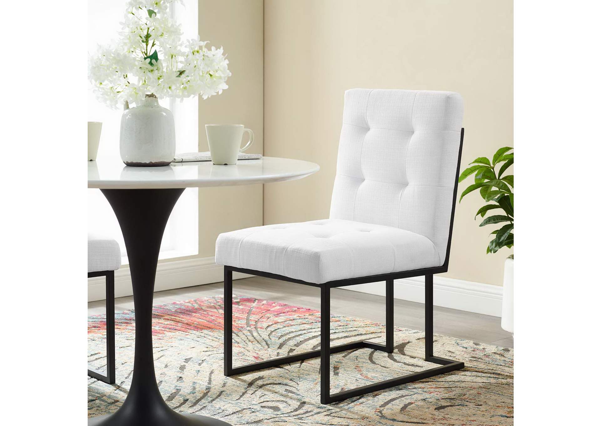 Black White Privy Black Stainless Steel Upholstered Fabric Dining Chair,Modway