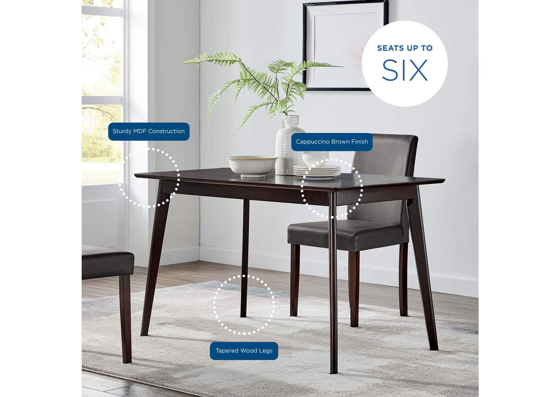 Cappuccino Oracle 47" Rectangle Dining Table,Modway