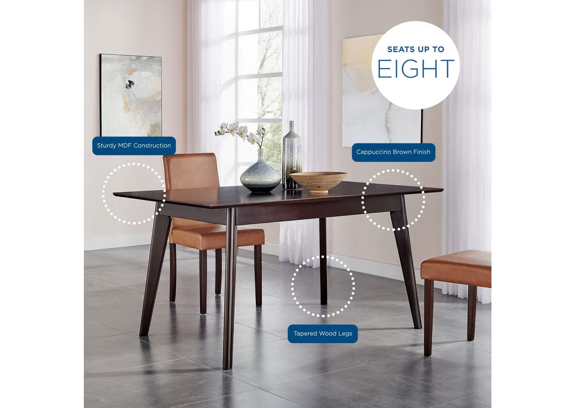 Cappuccino Oracle 59" Rectangle Dining Table,Modway