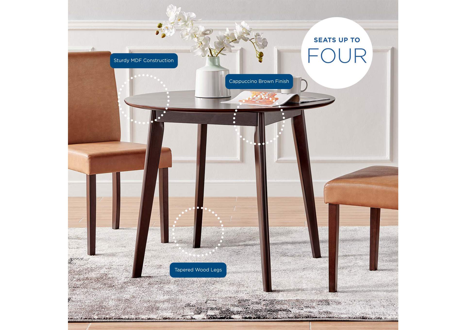 Cappuccino Vision 35" Round Dining Table,Modway