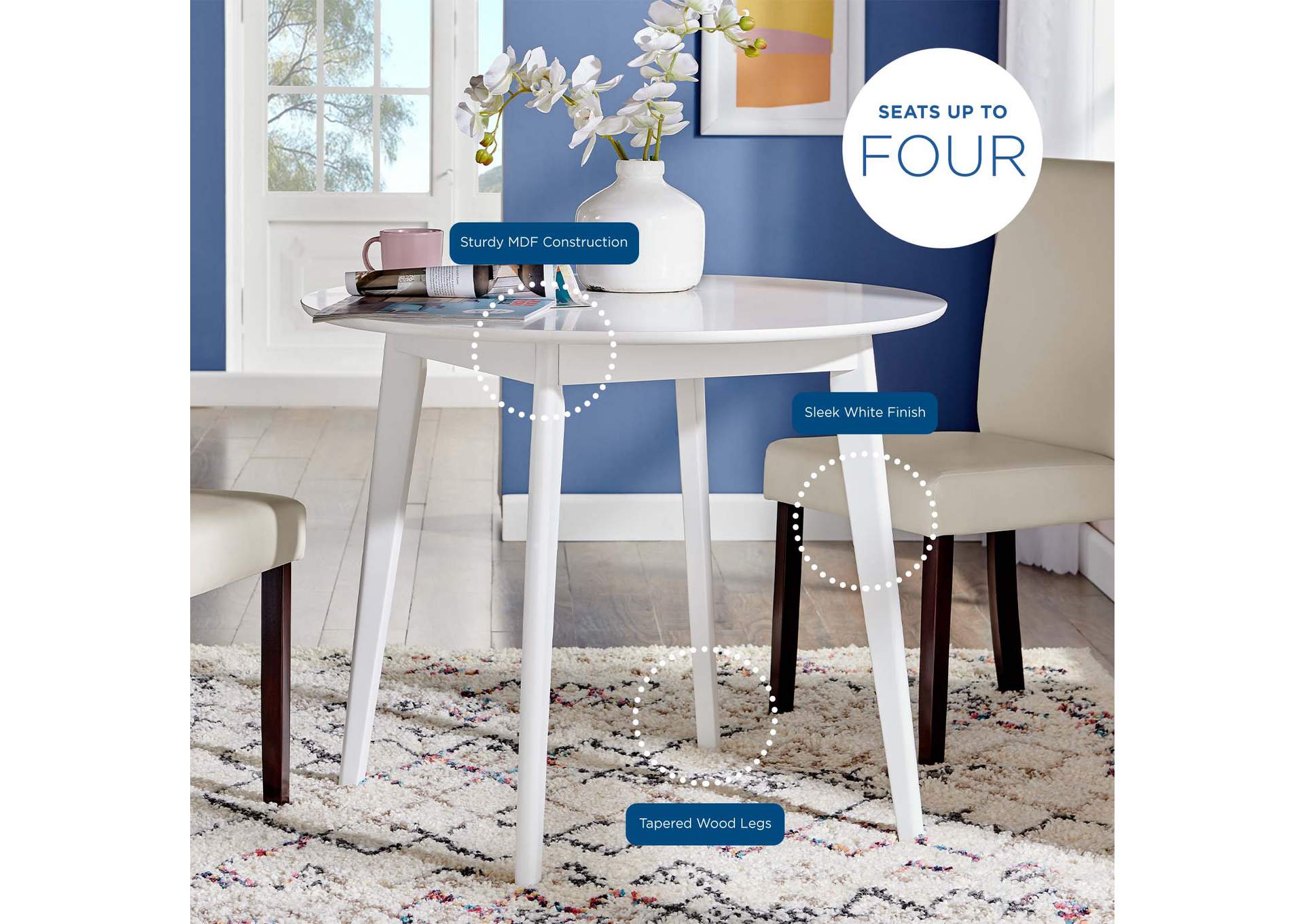White Vision 35" Round Dining Table,Modway