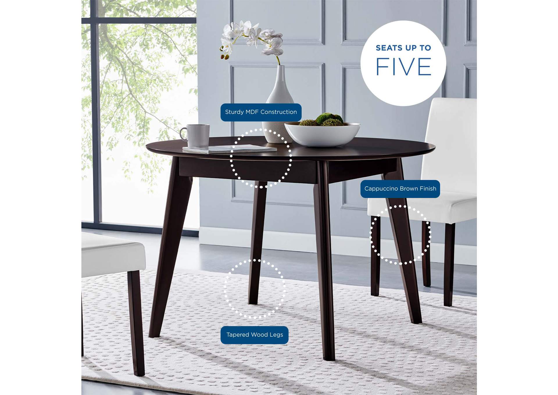 Cappuccino Vision 45" Round Dining Table,Modway