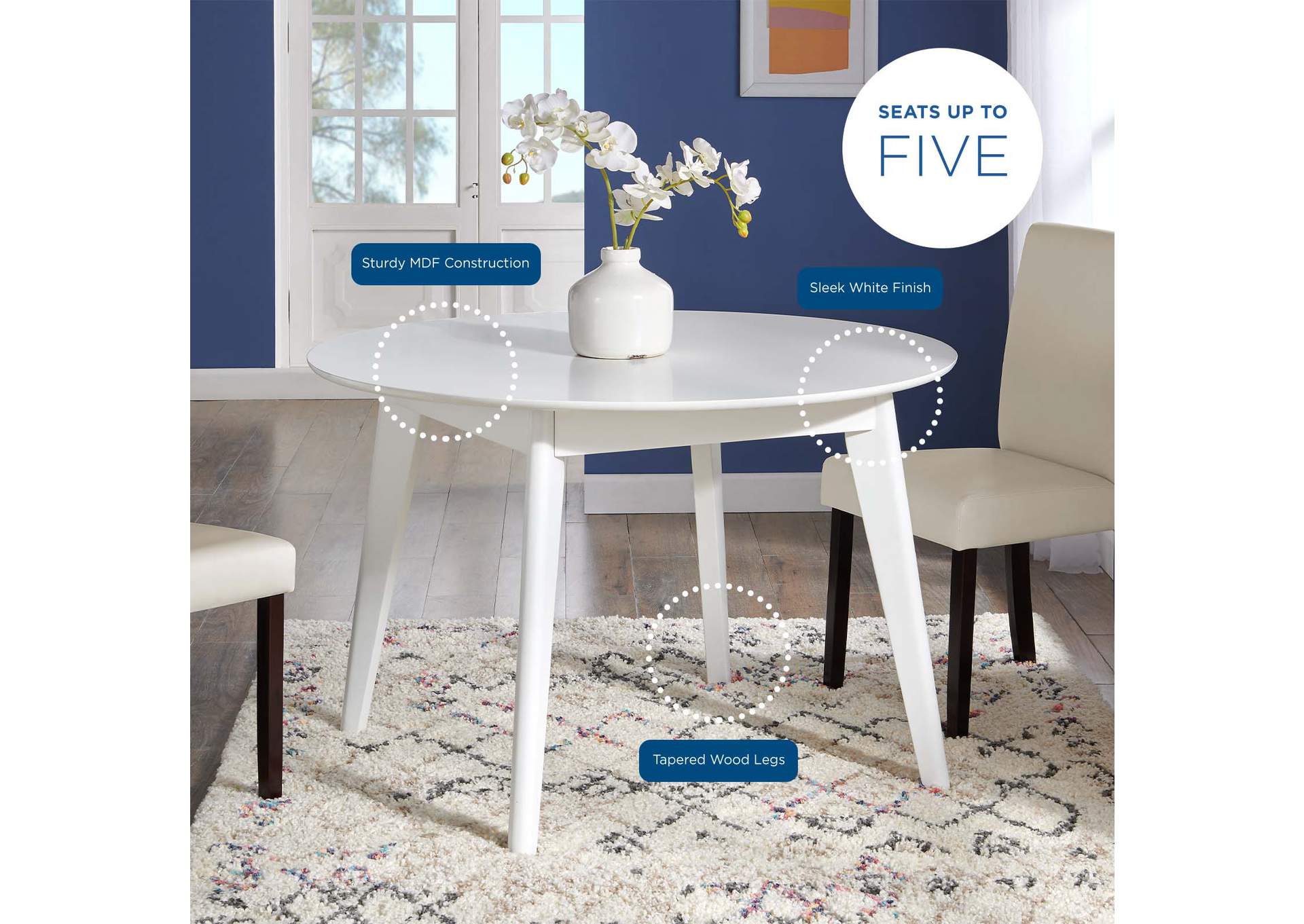 White Vision 45" Round Dining Table,Modway