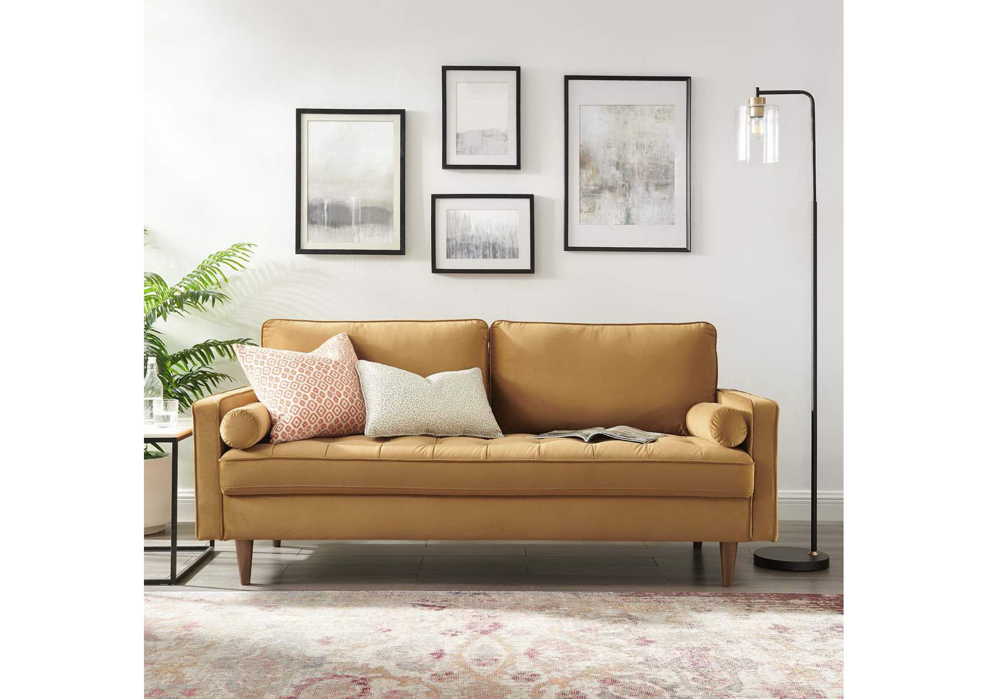 Cognac Valour Performance Velvet Sofa,Modway