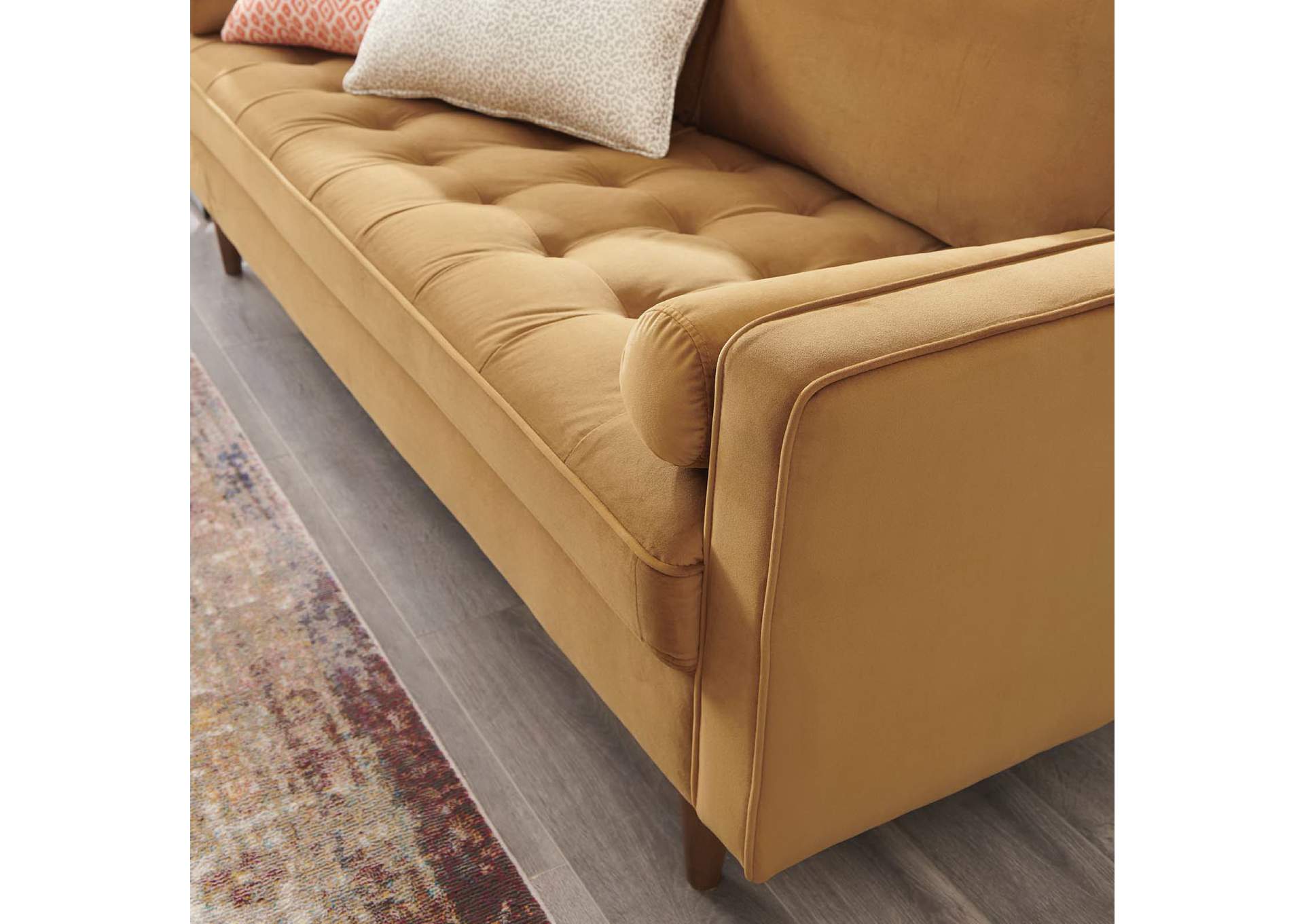Cognac Valour Performance Velvet Sofa,Modway