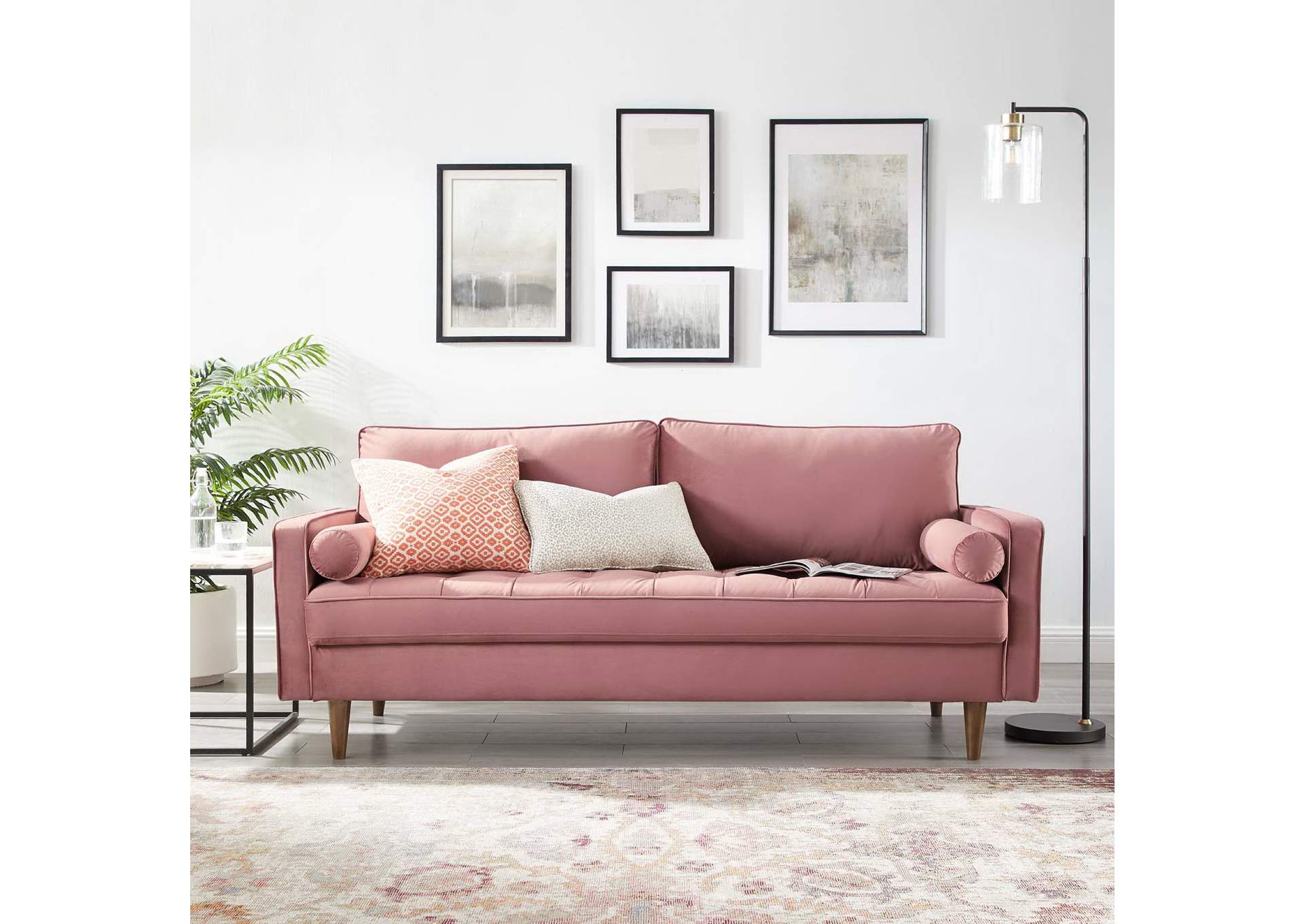 Dusty Rose Valour Performance Velvet Sofa,Modway