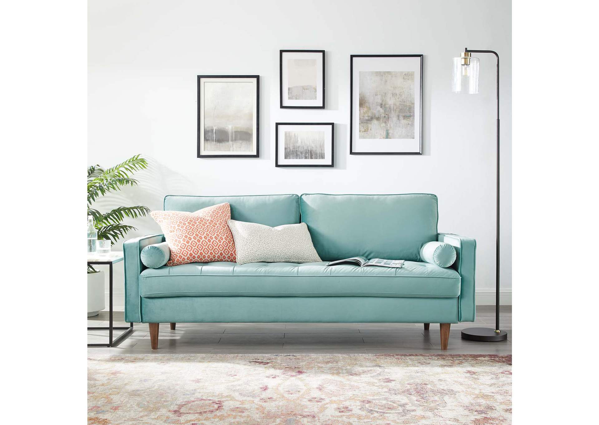 Mint Valour Performance Velvet Sofa,Modway