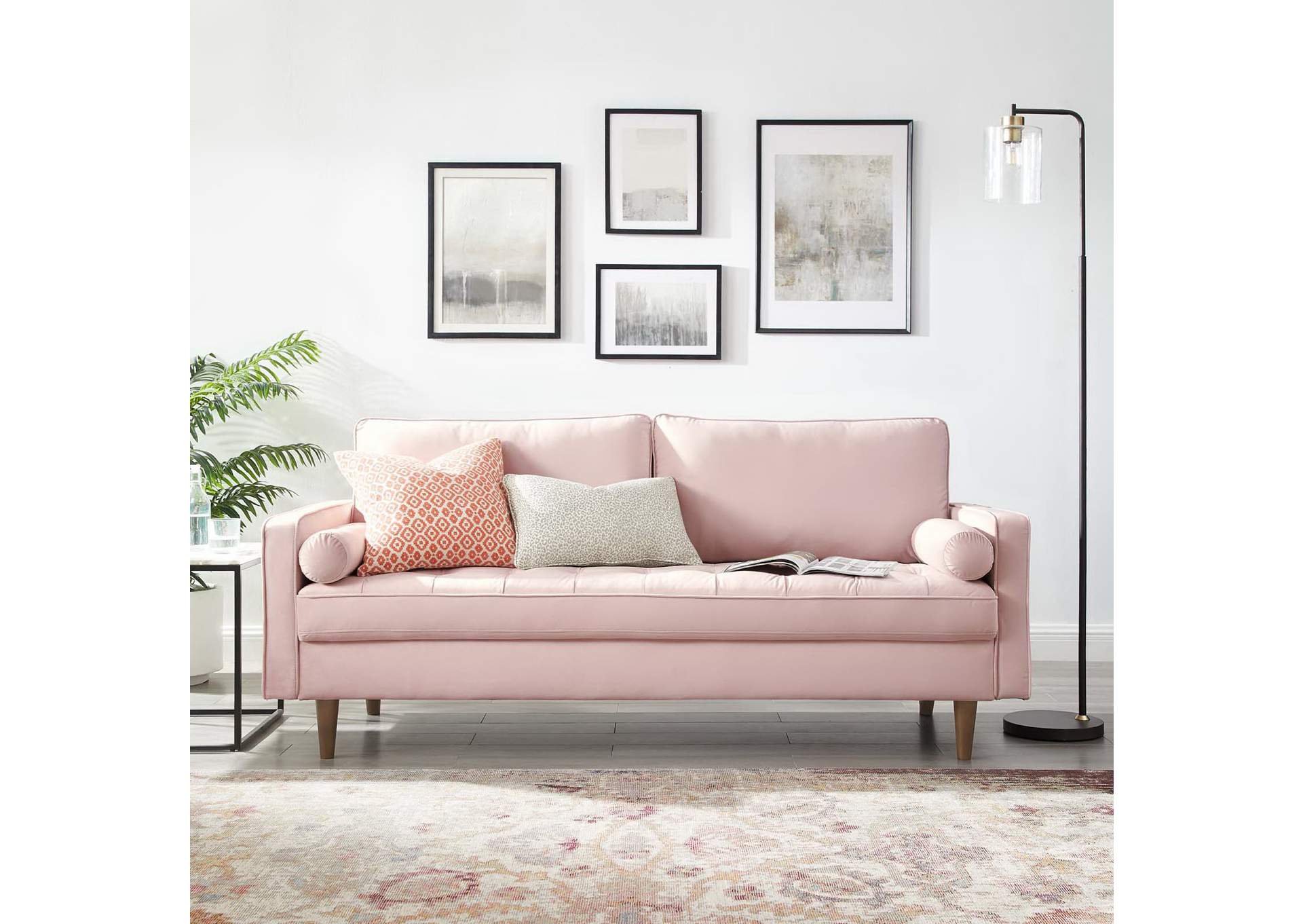 Pink Valour Performance Velvet Sofa,Modway