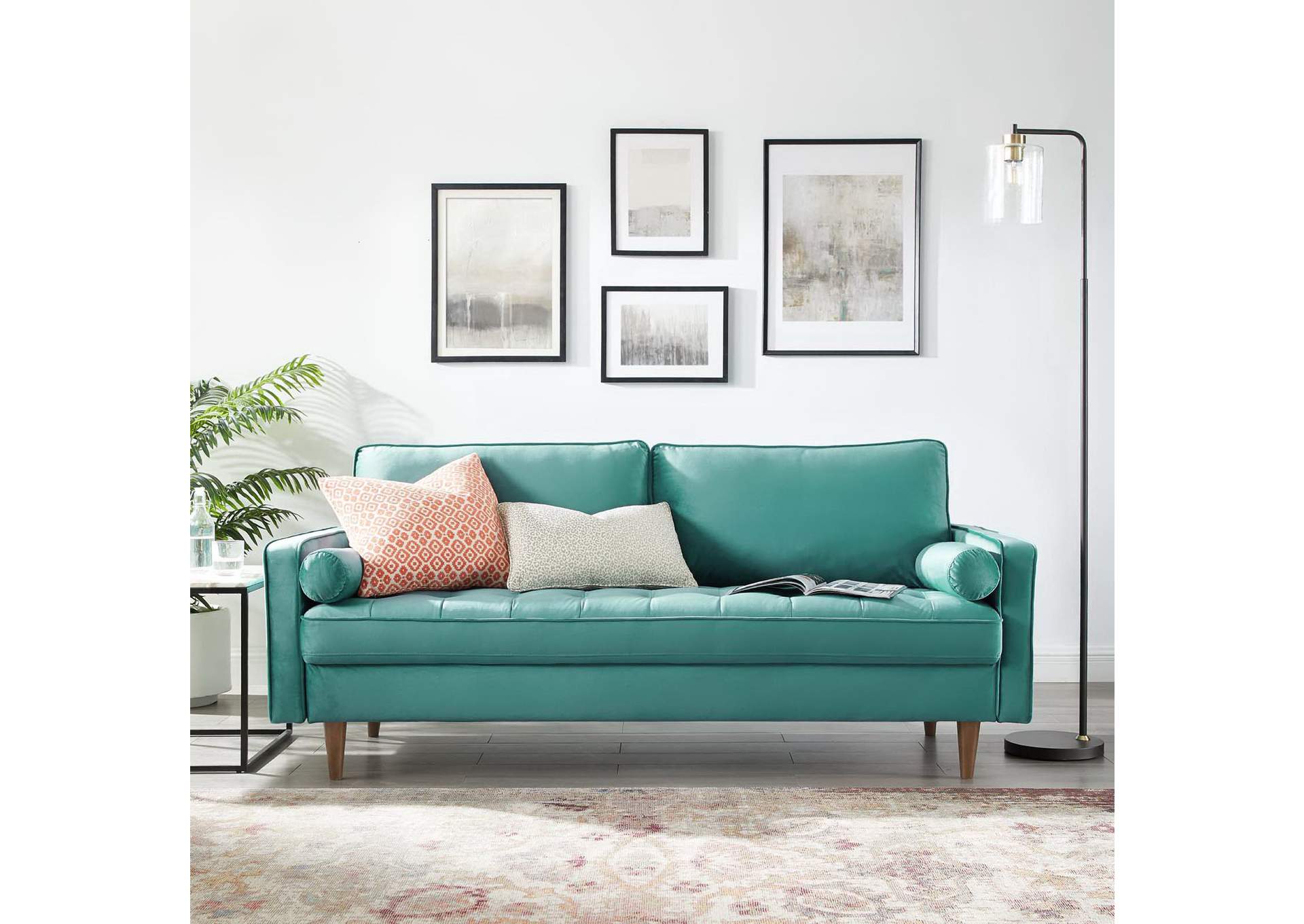 Teal Valour Performance Velvet Sofa,Modway