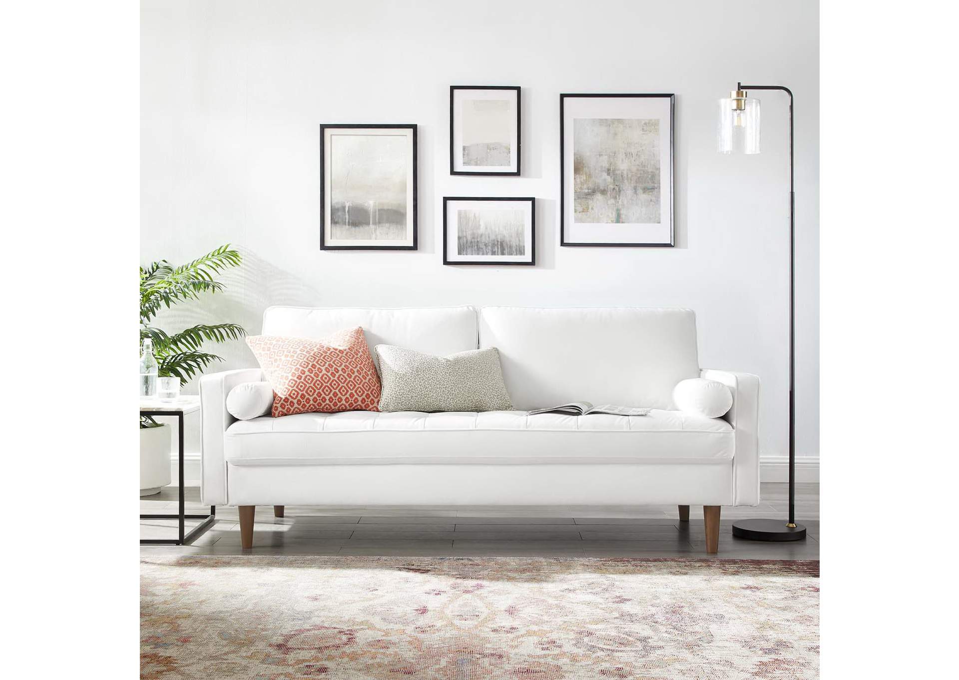 White Valour Performance Velvet Sofa,Modway