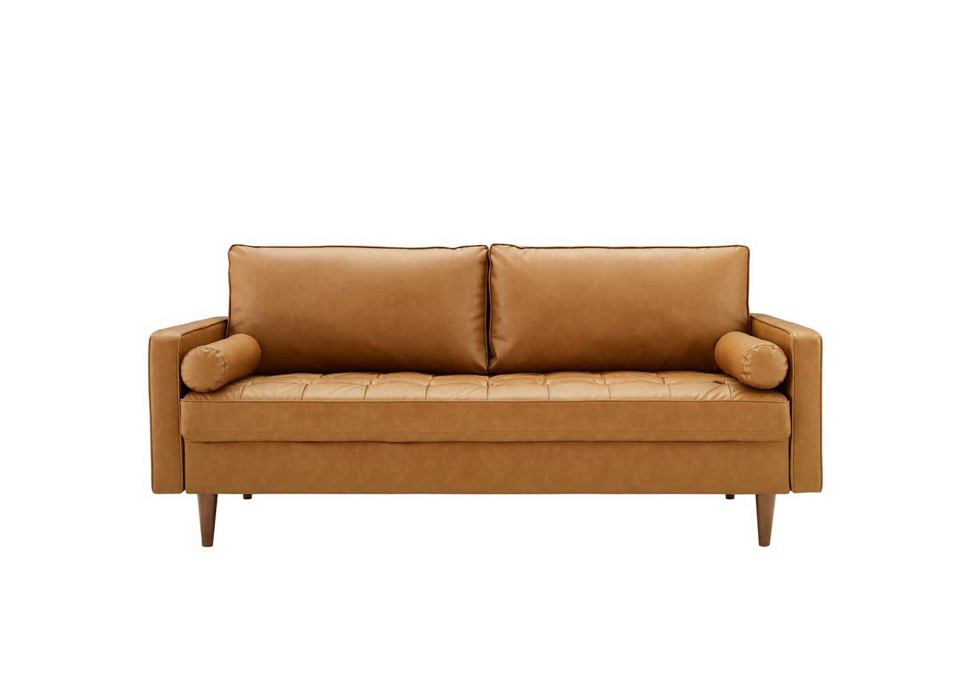 Tan Valour Upholstered Faux Leather Sofa,Modway
