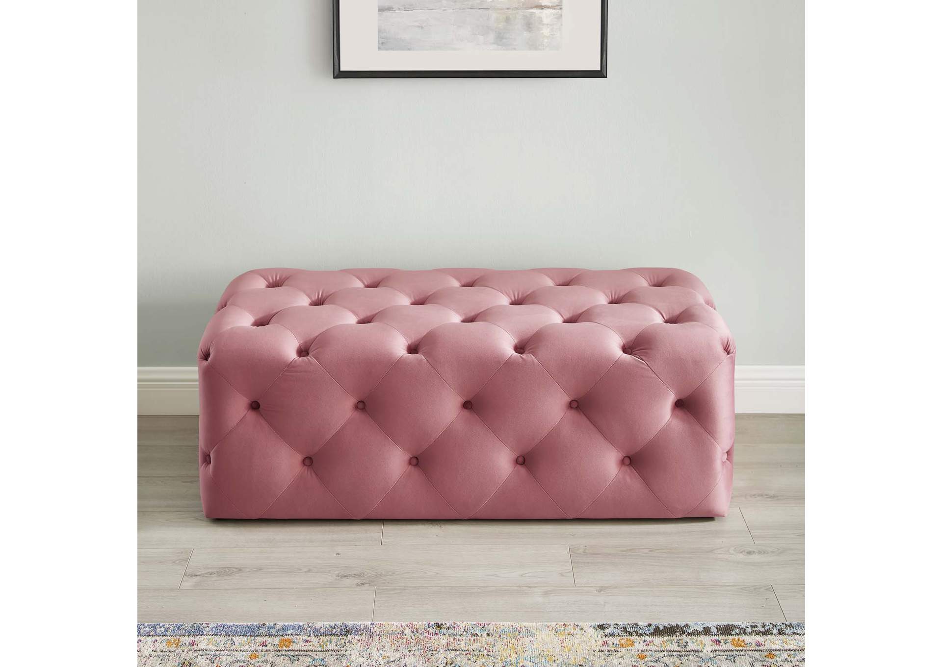 Dusty Rose Amour 48" Tufted Button Entryway Performance Velvet Bench,Modway