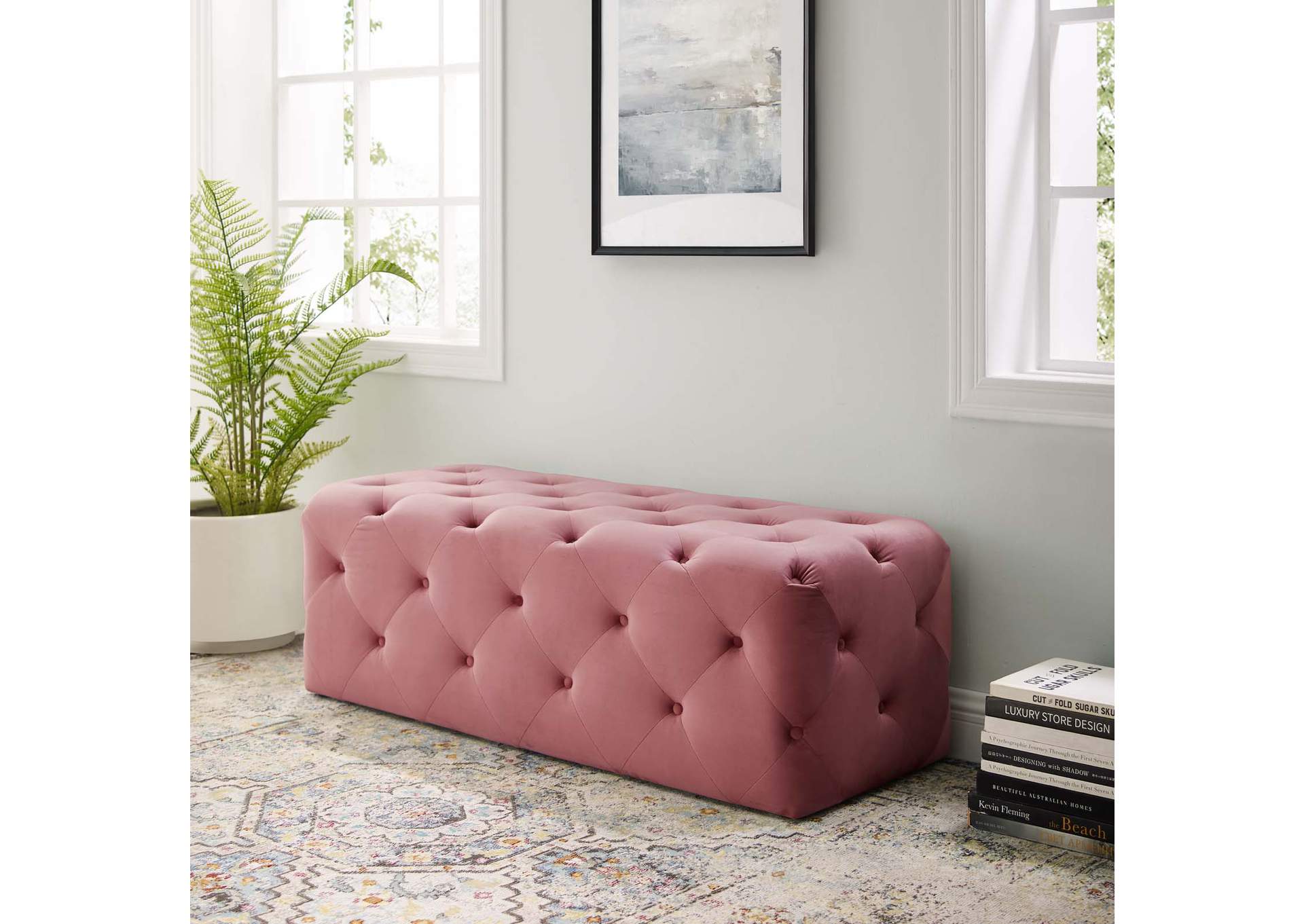 Dusty Rose Amour 48" Tufted Button Entryway Performance Velvet Bench,Modway