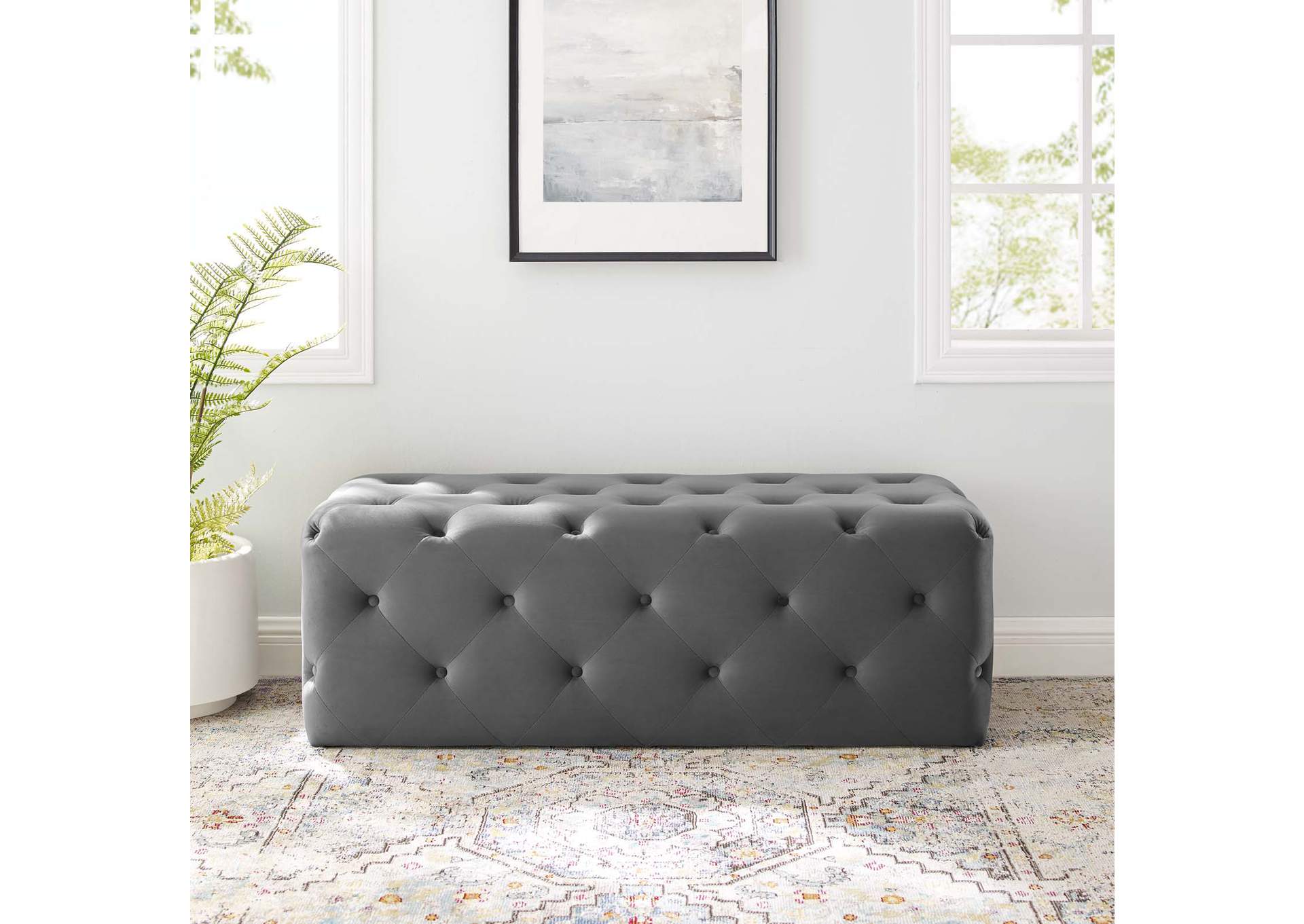 Gray Amour 48" Tufted Button Entryway Performance Velvet Bench,Modway