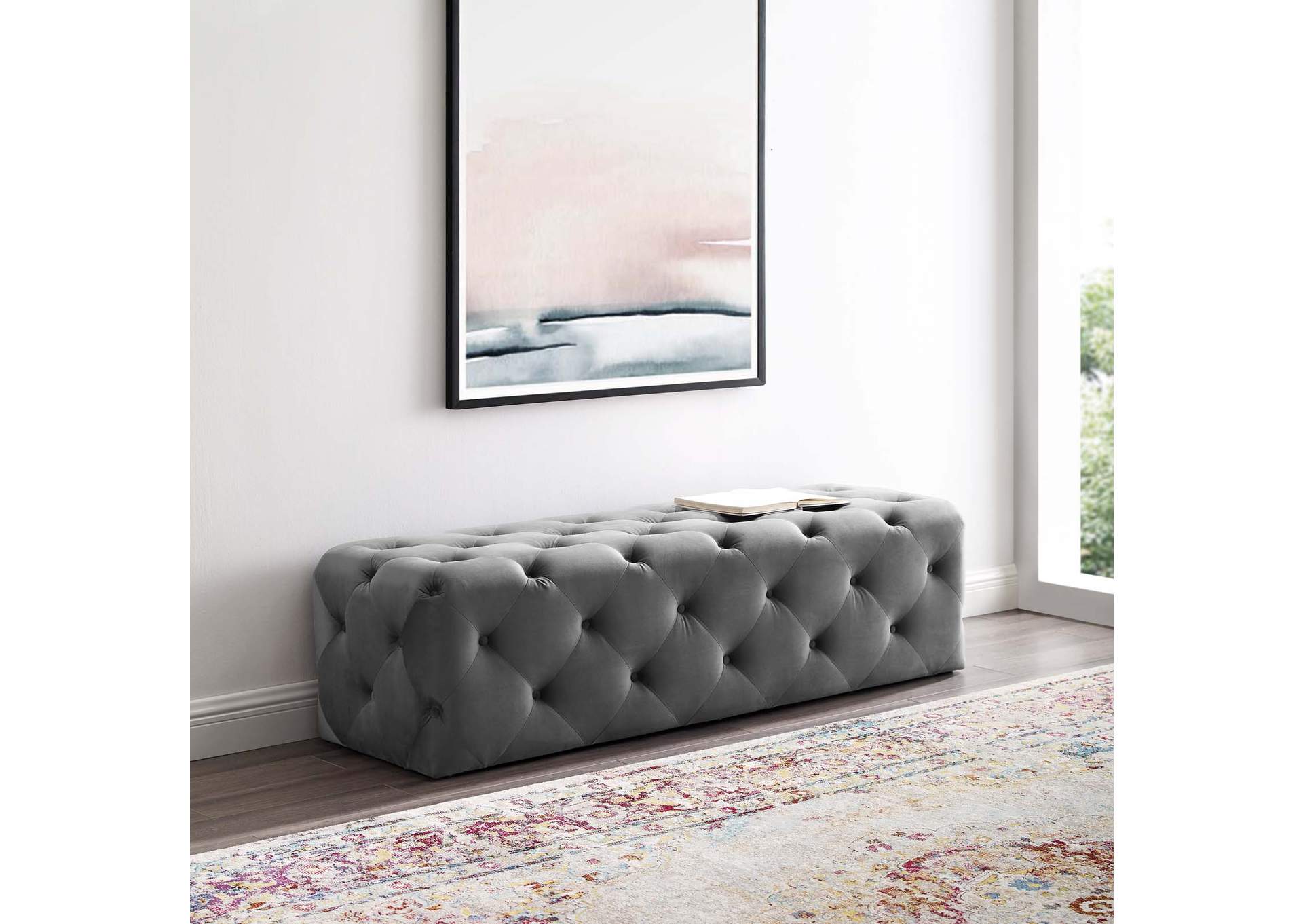 Gray Amour 60" Tufted Button Entryway Performance Velvet Bench,Modway
