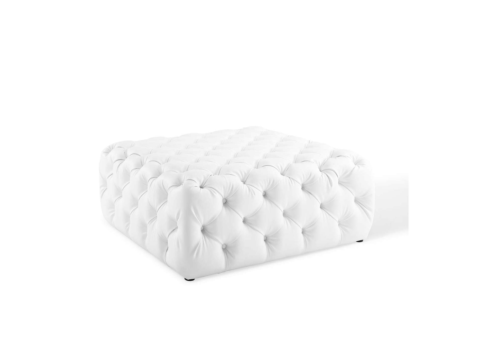 White Amour Tufted Button Large Square Faux Leather Ottoman,Modway