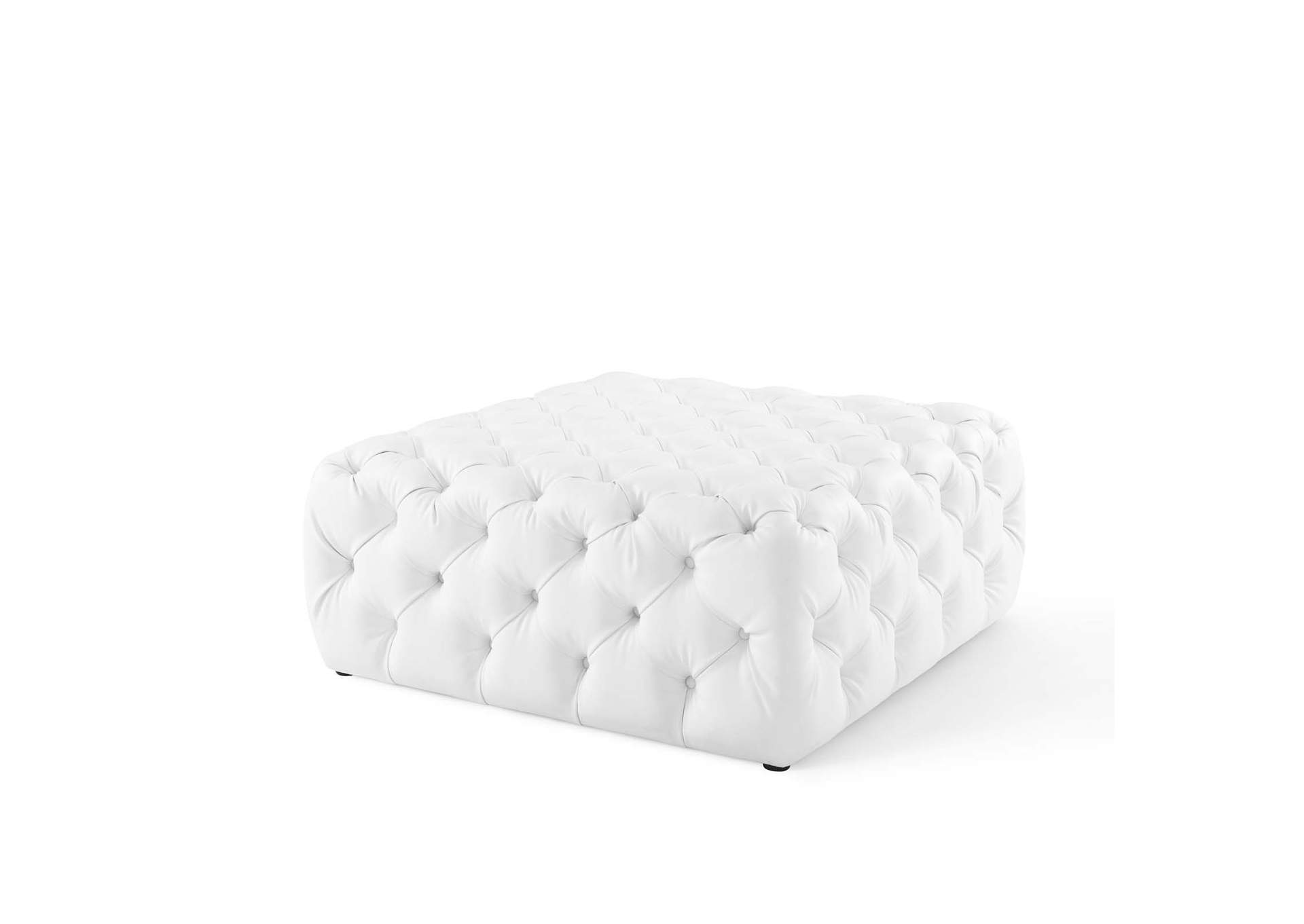 White Amour Tufted Button Large Square Faux Leather Ottoman,Modway