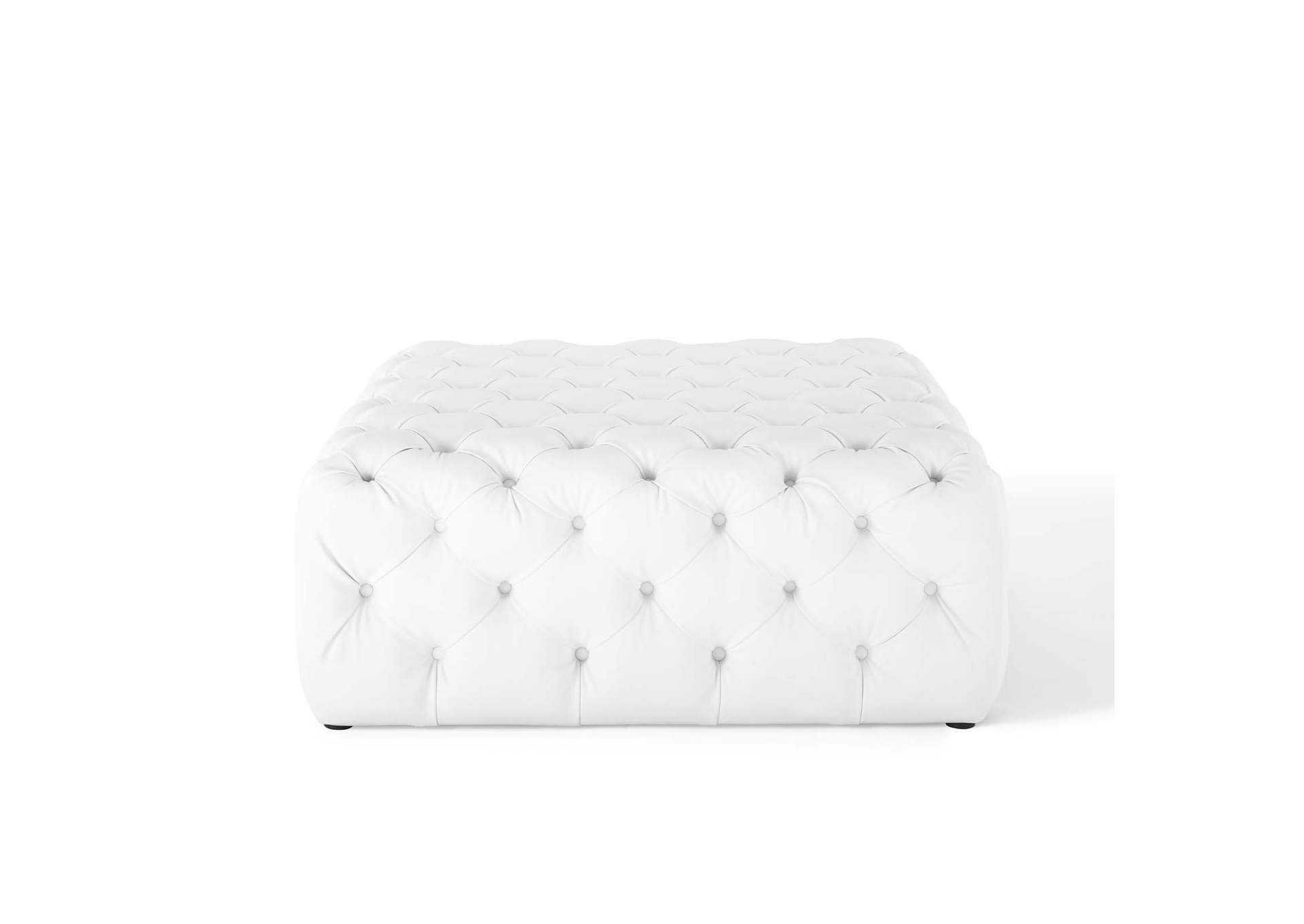 White Amour Tufted Button Large Square Faux Leather Ottoman,Modway