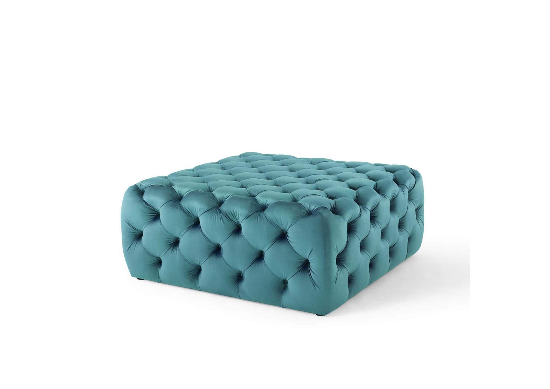 Sea Blue Amour Tufted Button Large Square Performance Velvet Ottoman,Modway