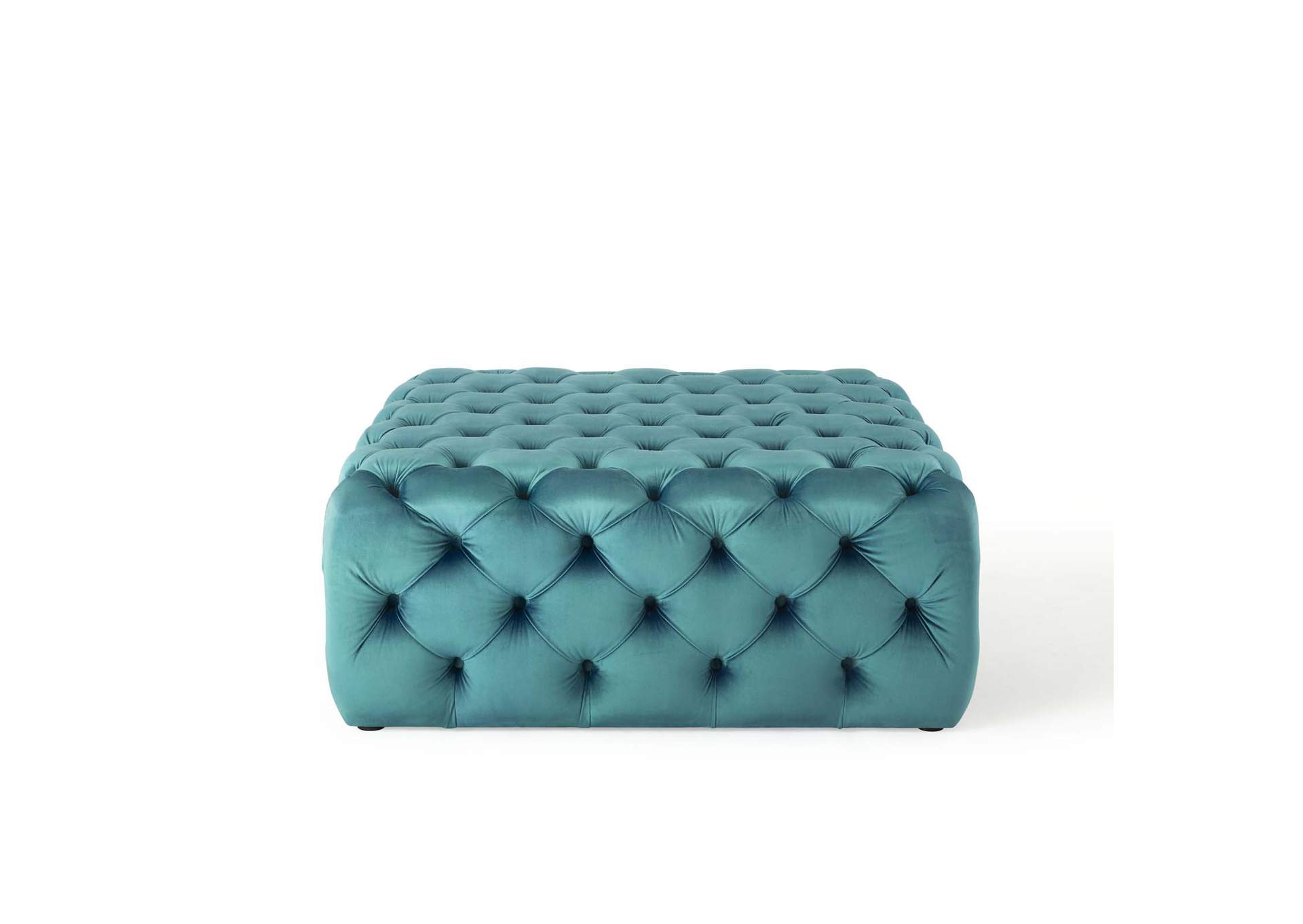 Sea Blue Amour Tufted Button Large Square Performance Velvet Ottoman,Modway
