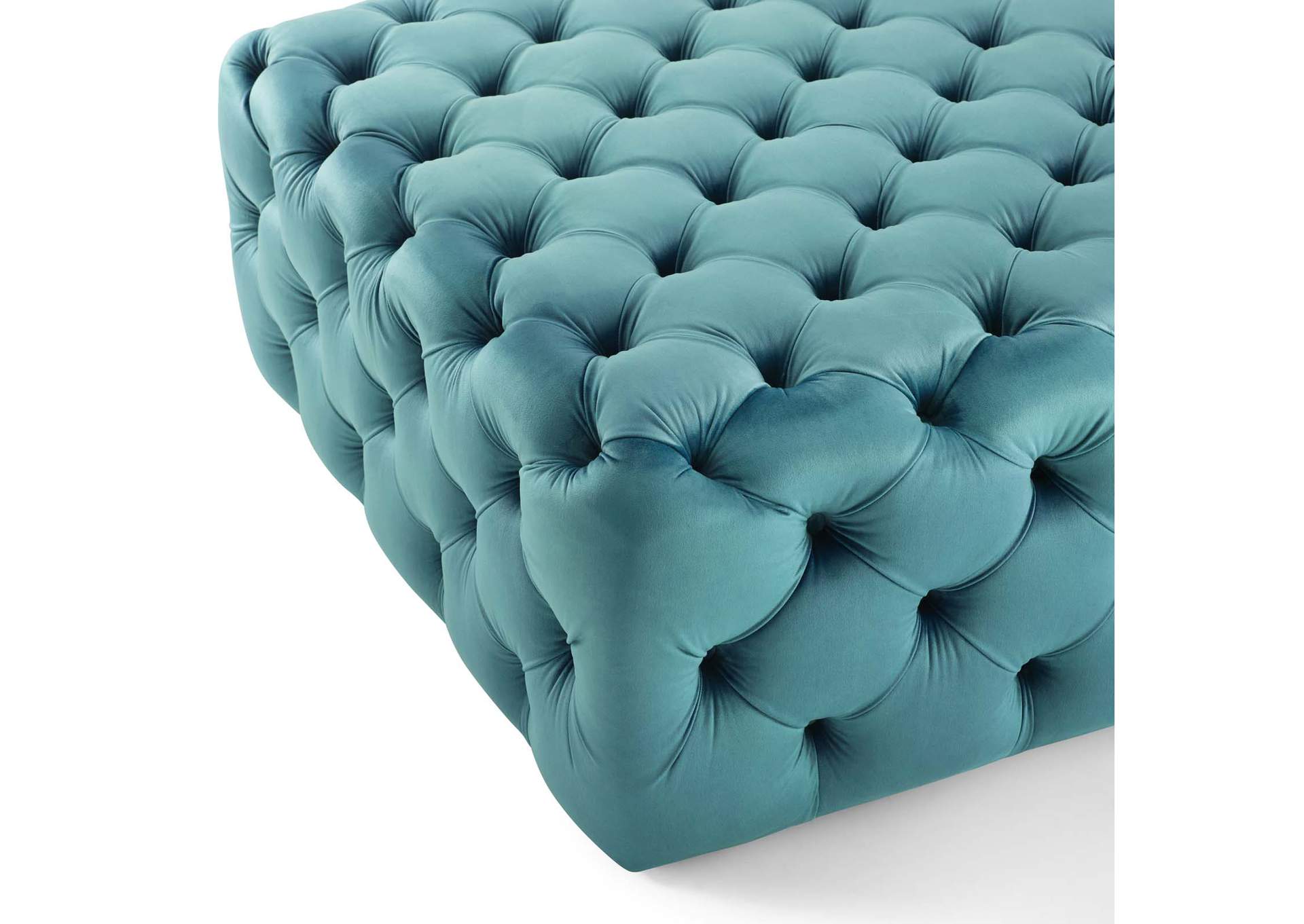 Sea Blue Amour Tufted Button Large Square Performance Velvet Ottoman,Modway
