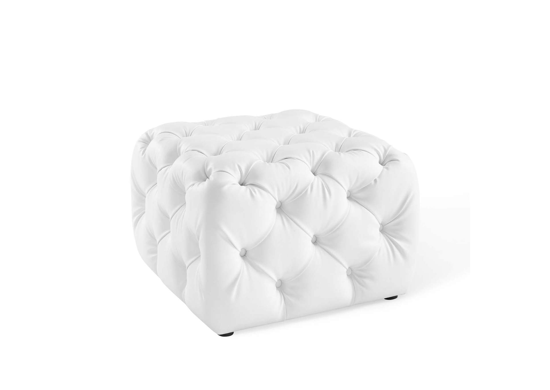 White Amour Tufted Button Square Faux Leather Ottoman,Modway