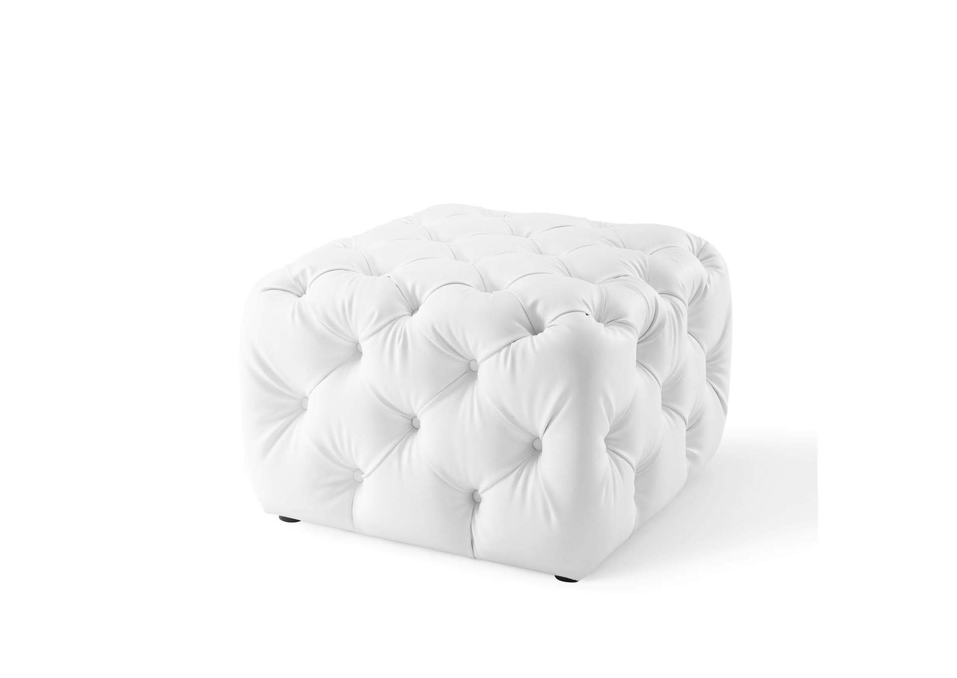 White Amour Tufted Button Square Faux Leather Ottoman,Modway