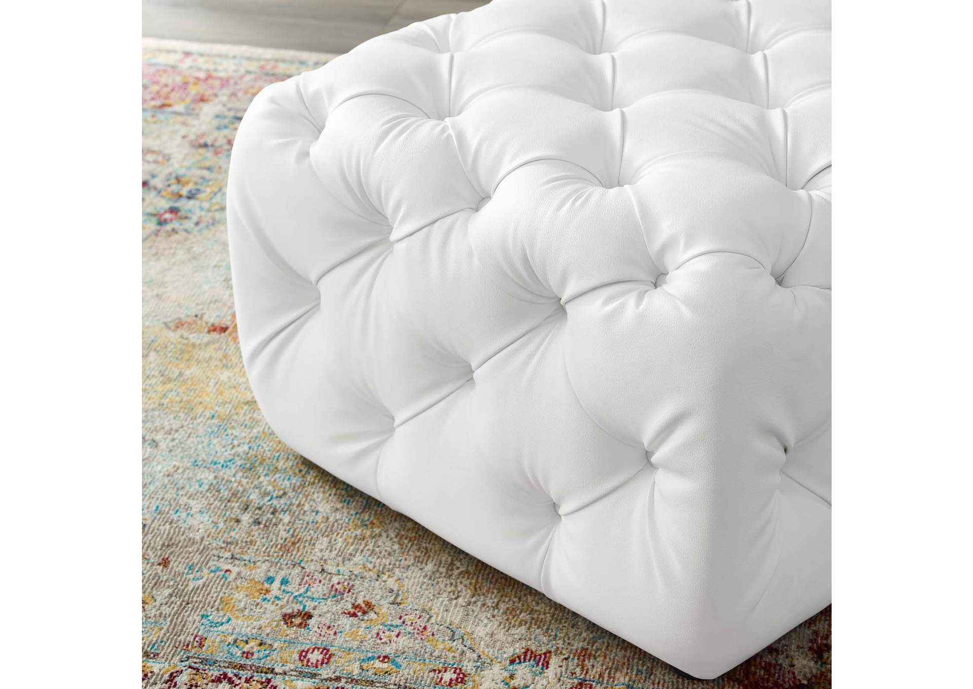 White Amour Tufted Button Square Faux Leather Ottoman,Modway