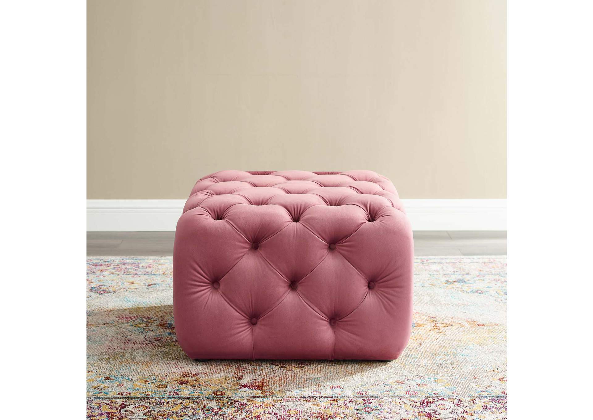 Dusty Rose Amour Tufted Button Square Performance Velvet Ottoman,Modway